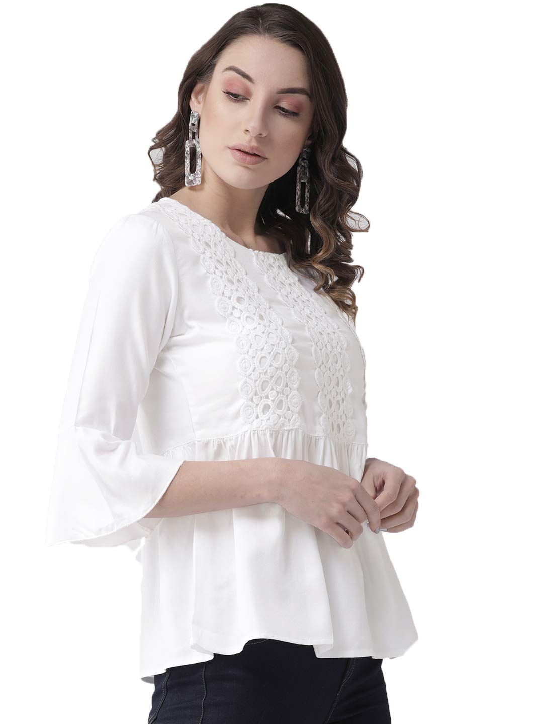 Style Quotient Women Solid White Viscose Rayon Empire Smart Casual Top