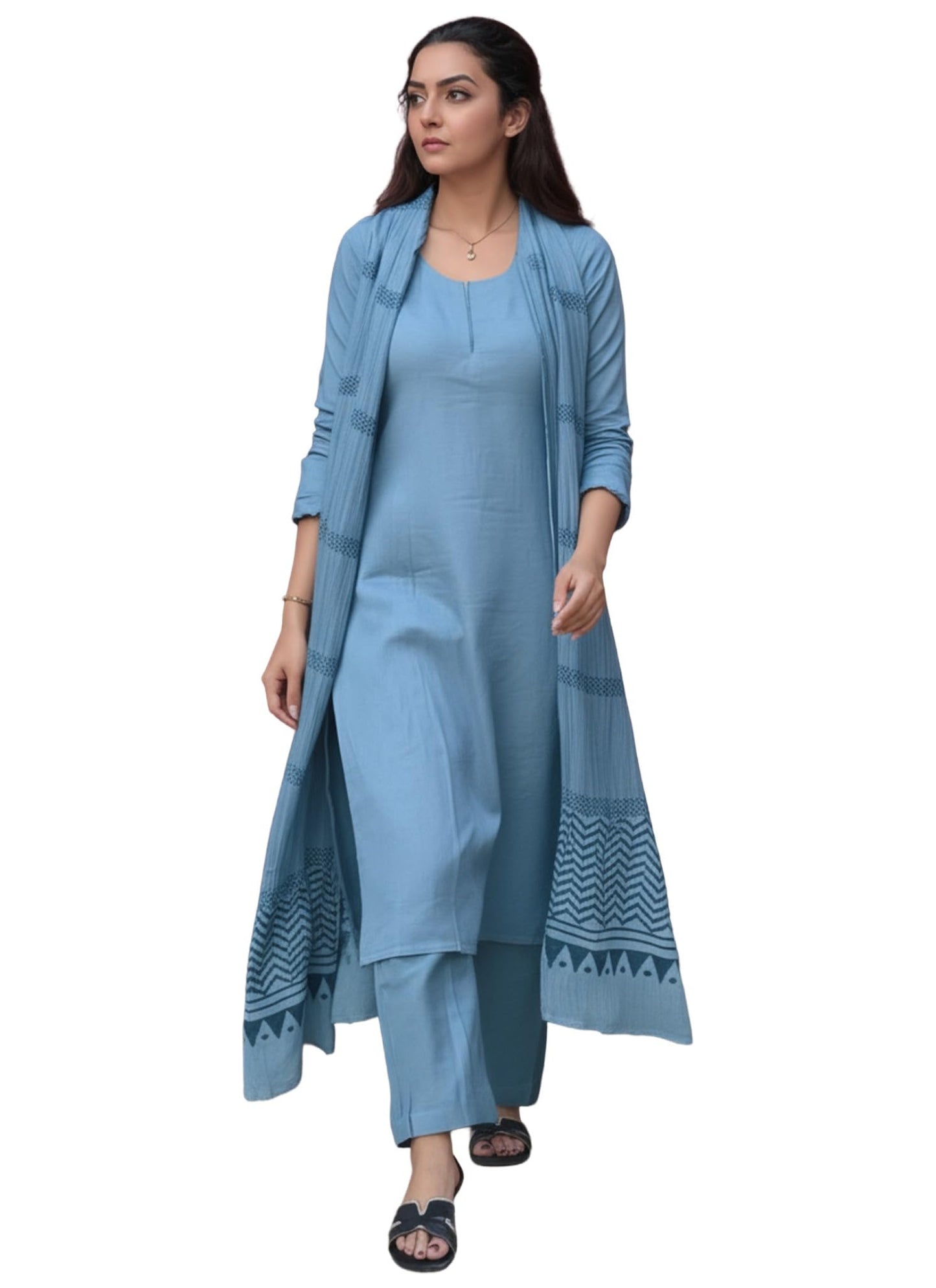 ANNI DESIGNER Womens Rayon Viscose Straight Solid Kurta with Pant and Dupatta (Raja Saab Light Blue-VKS15_5XL_Light Blue_XXXXX-