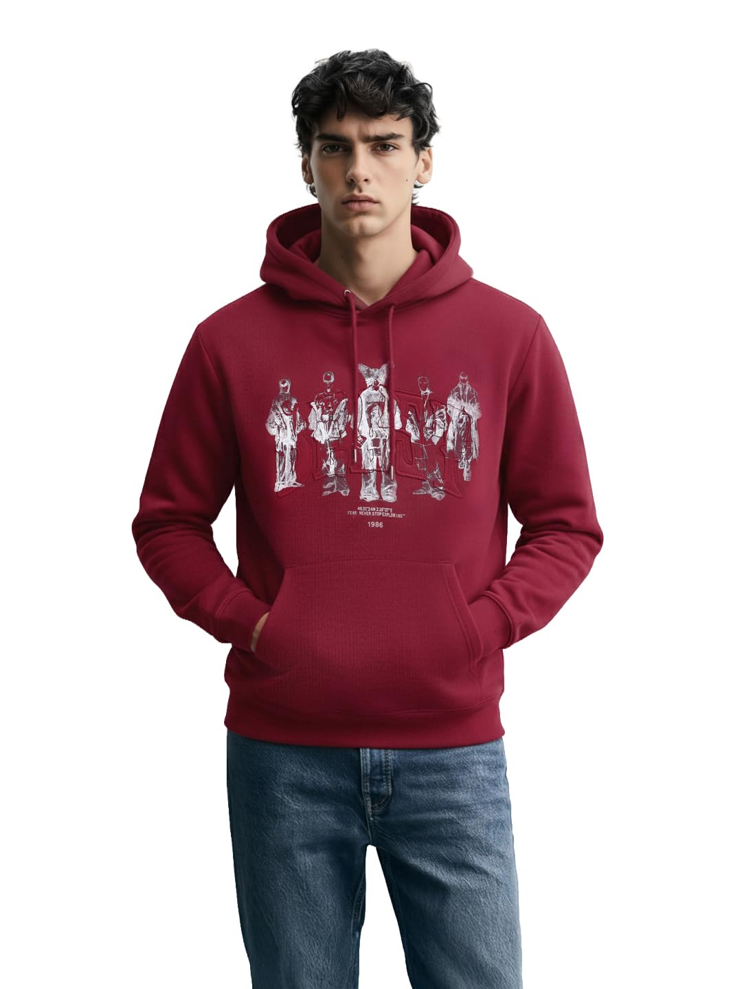 The Indian Garage Co Mens Oversized Fit Long Sleeves Hooded Applique Hoodie