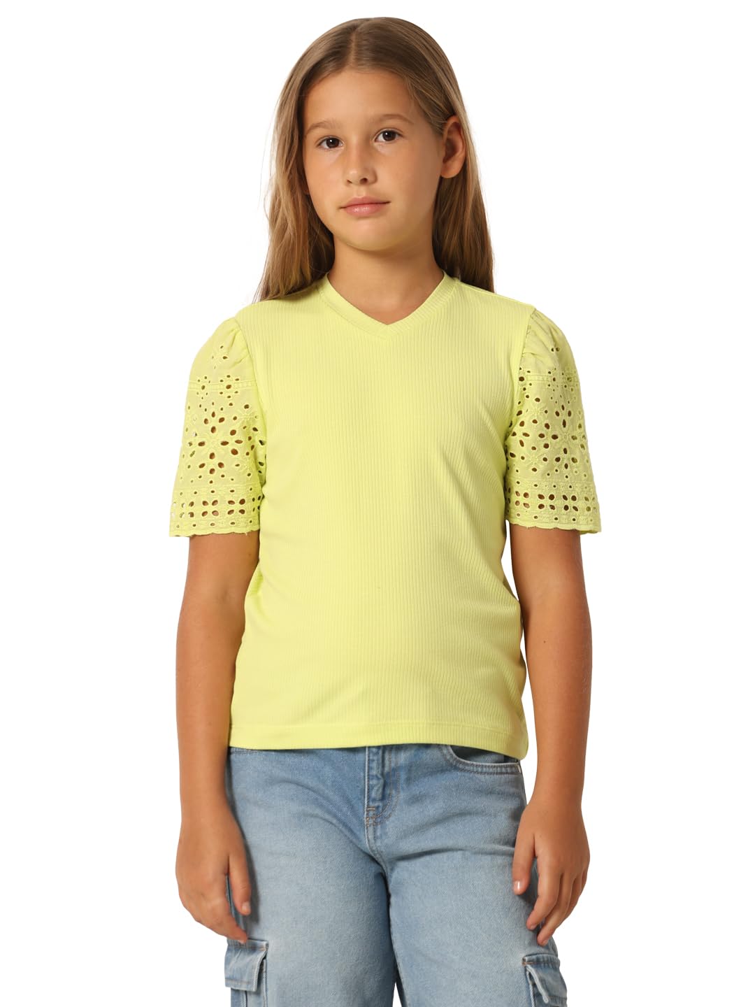 Vero Moda Girls Solid Viscose Blend Green Tshirt