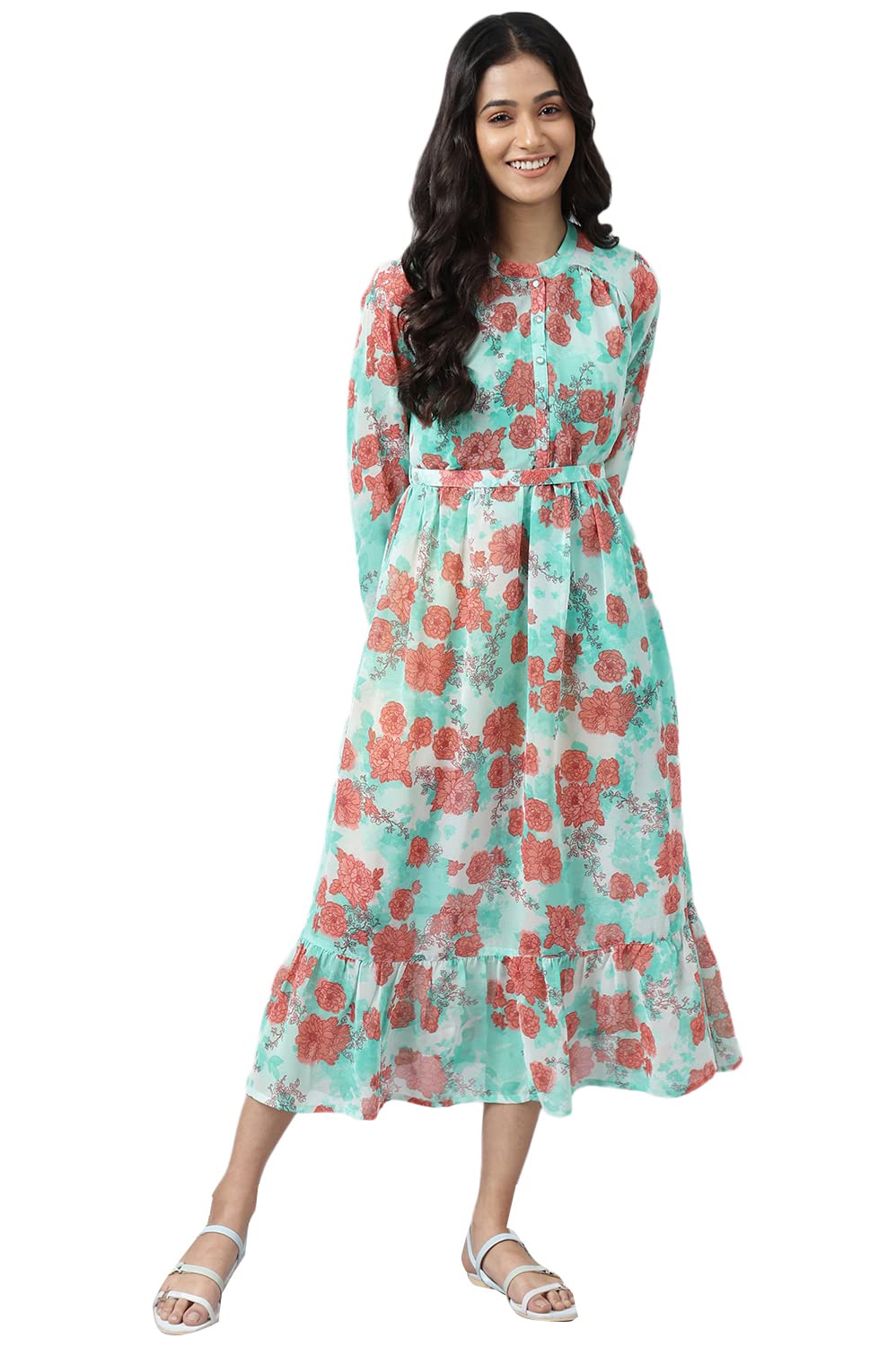 Aurelia Women Electric Green Floral Printed A-Line Dress_22Aua13561-504518_Xs