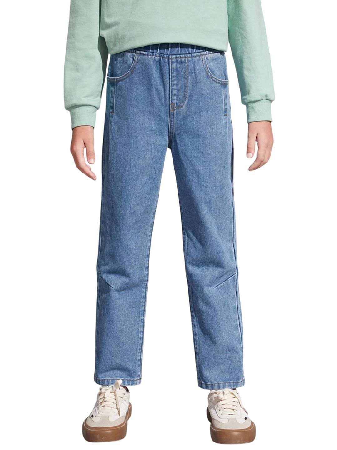 Kotty Boys Regular Fit Cotton Lycra Blend Solid Jeans Sky Blue