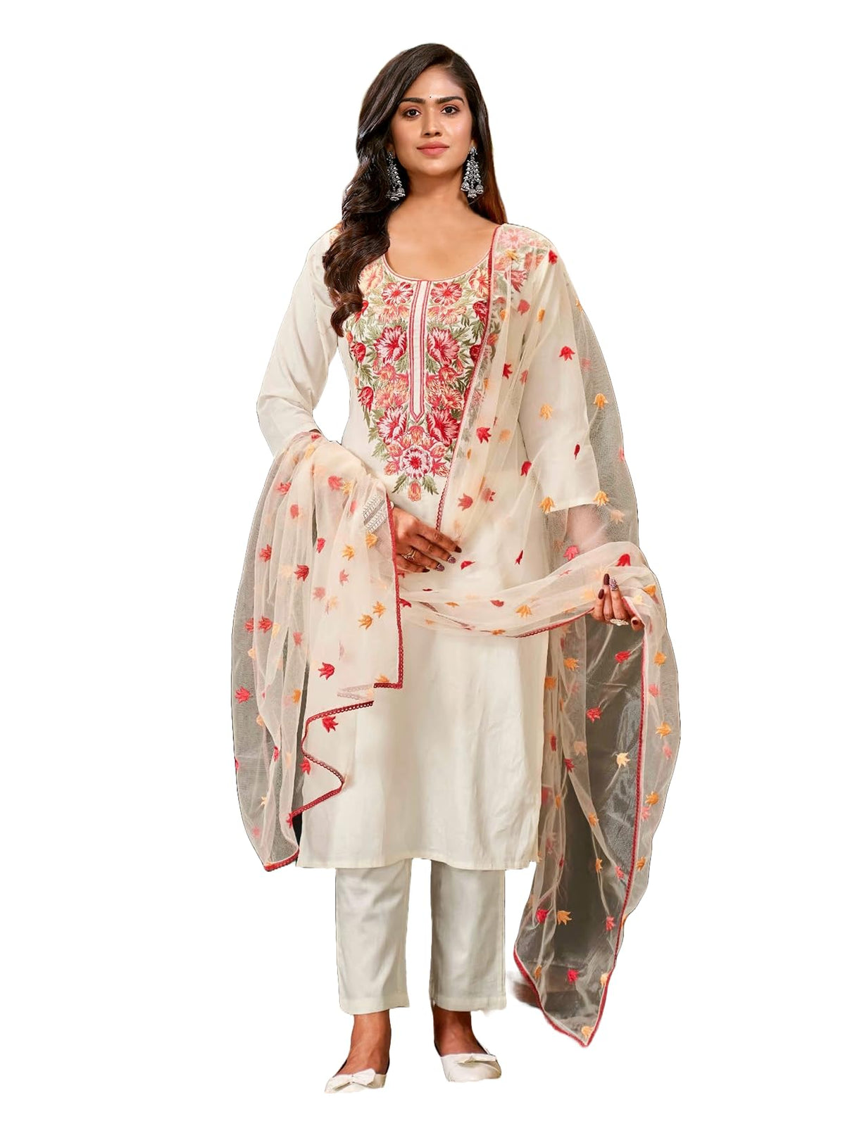 LookMark Womens Embroidered Cotton Blend Kurta Set: This Elegant Ensemble for Special & Casual Wear, Includes a Straight Kurta,