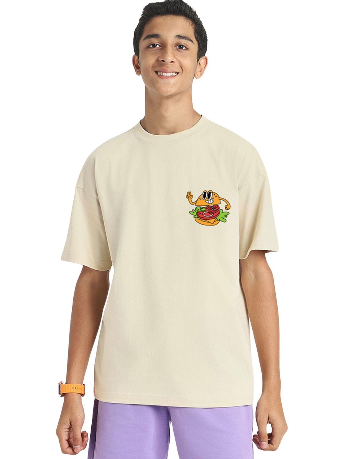 Veirdo 100% Cotton Oversized Loose Fit Round Neck Printed T-Shirt