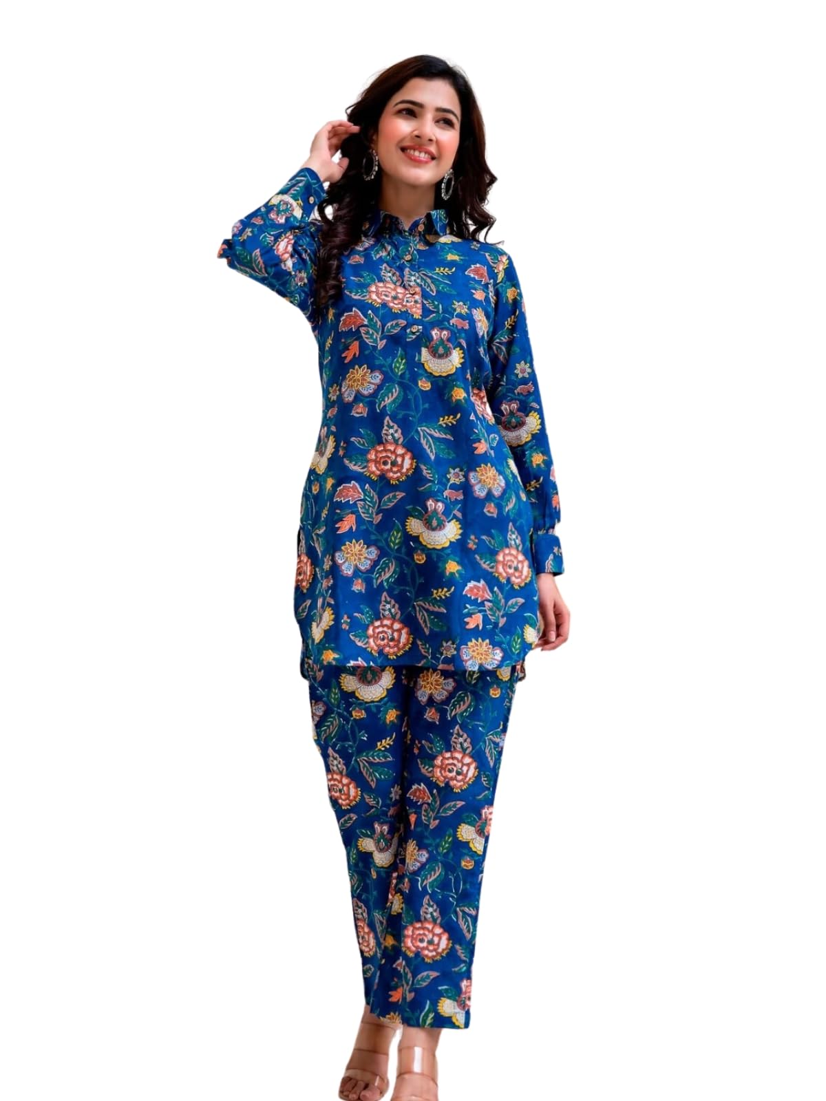 Dhruvi Trendz Regular Fit Formal Floral Printed Rayon Western Co-Ord Set For Women(Available In 2Xl And 3Xl) (Dt-W1730&Tr821_Blu