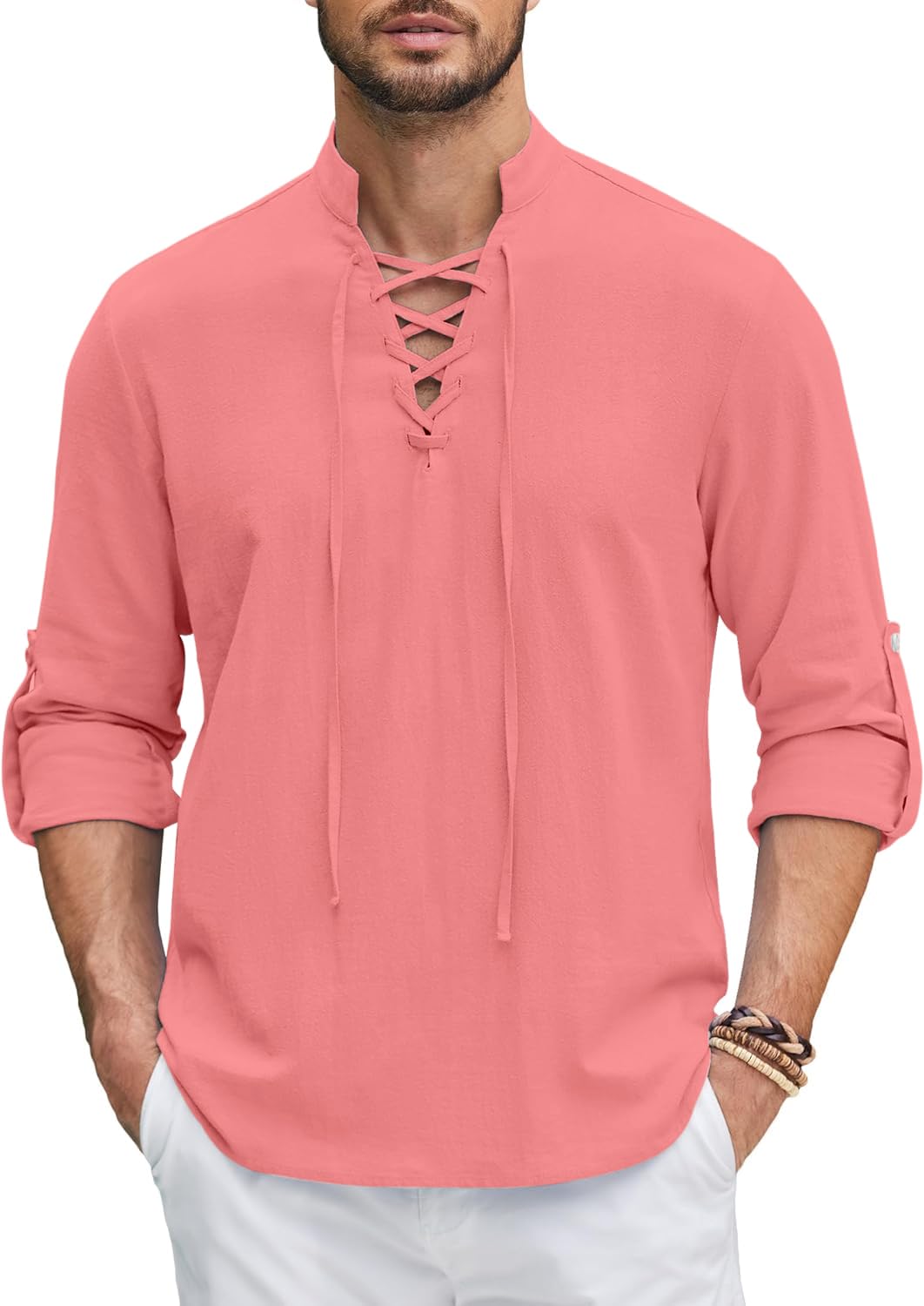 Macsivo Cotton Solid Casual Short Kurta For Men Pink