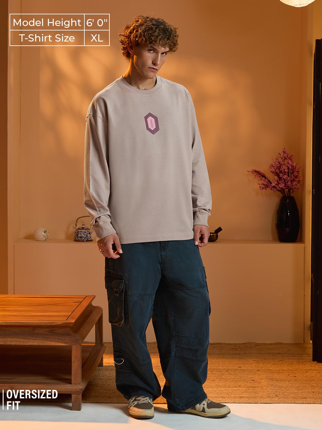 The Souled Store Demon Slayer: Giyu Men and Boys Round Neck Beige Graphic Printed Cotton Lightweight All-Season Full Sleeves Ove