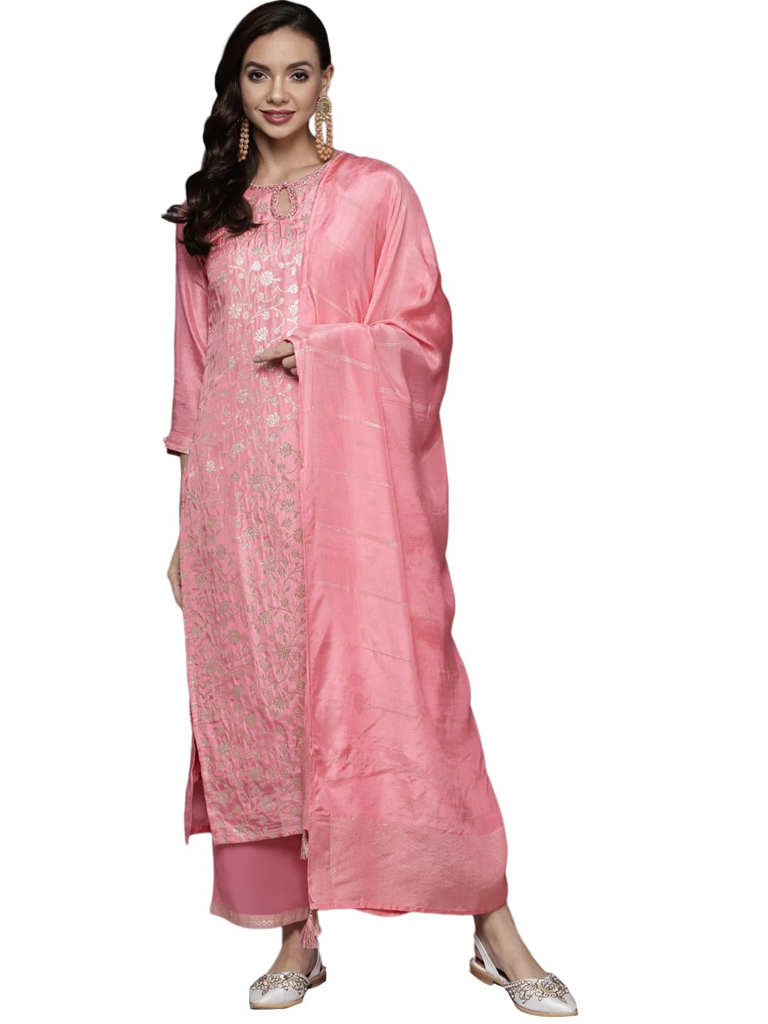 Libas WomenS Silk Blend Kurta Sets (33348O_Pink