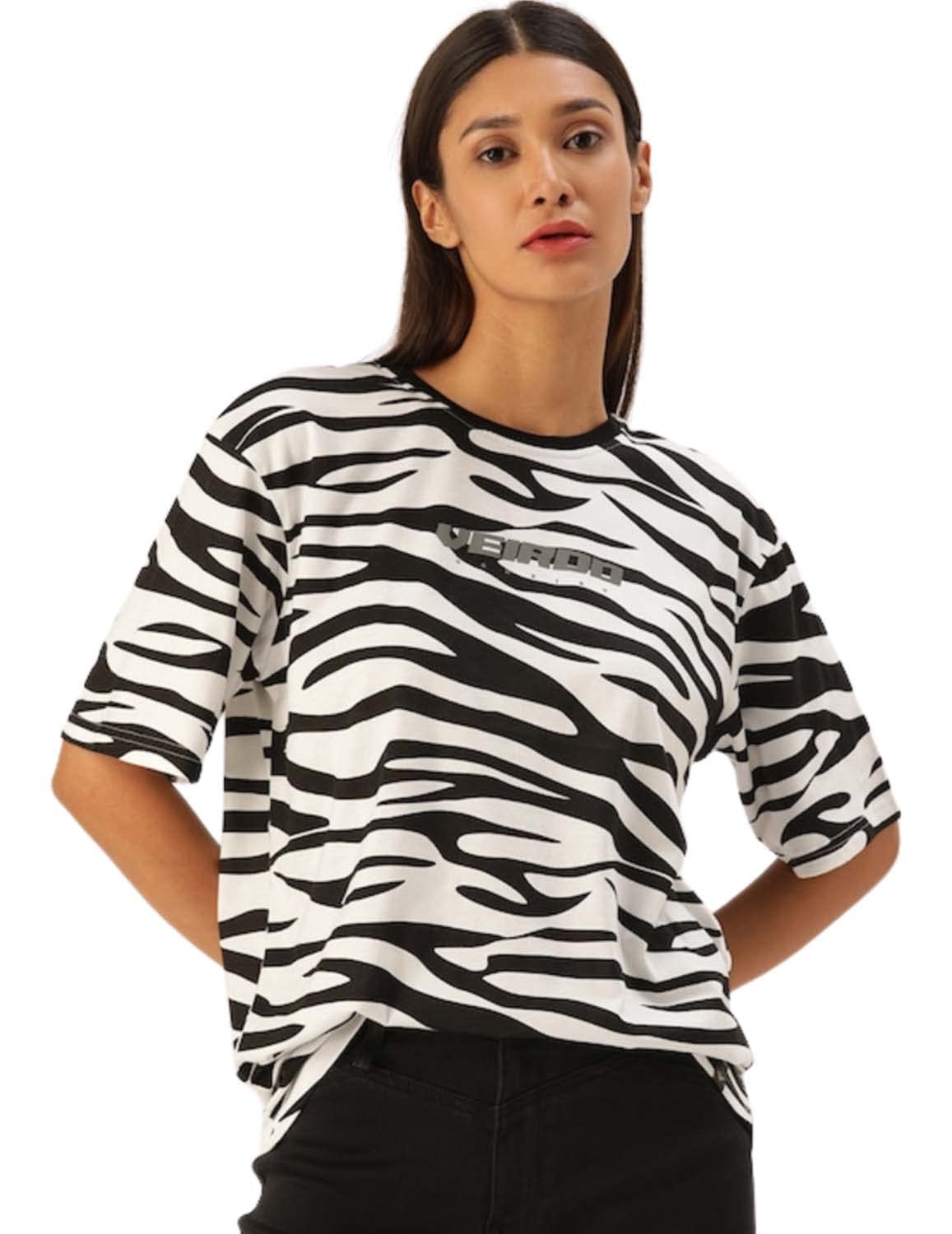 Veirdo Womens and Oversized Cotton Animal Print Crew Neck T-Shirt