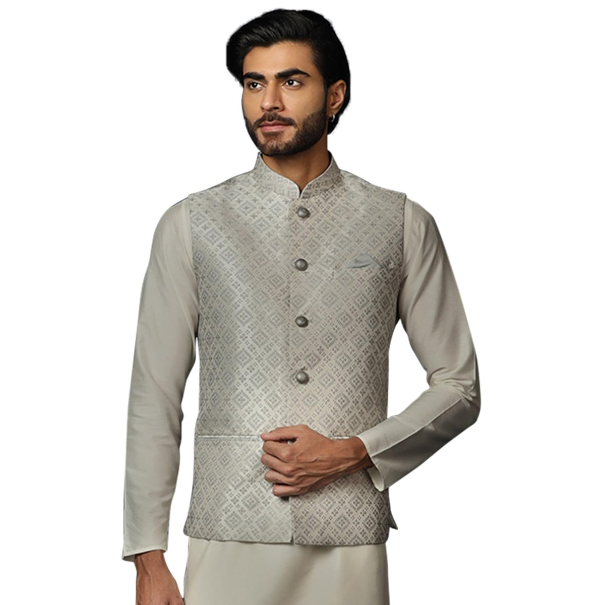 Kisah MenS Nehru Jacket Ethnic Festive Grey Waistcoat Cotton, Regular Fit