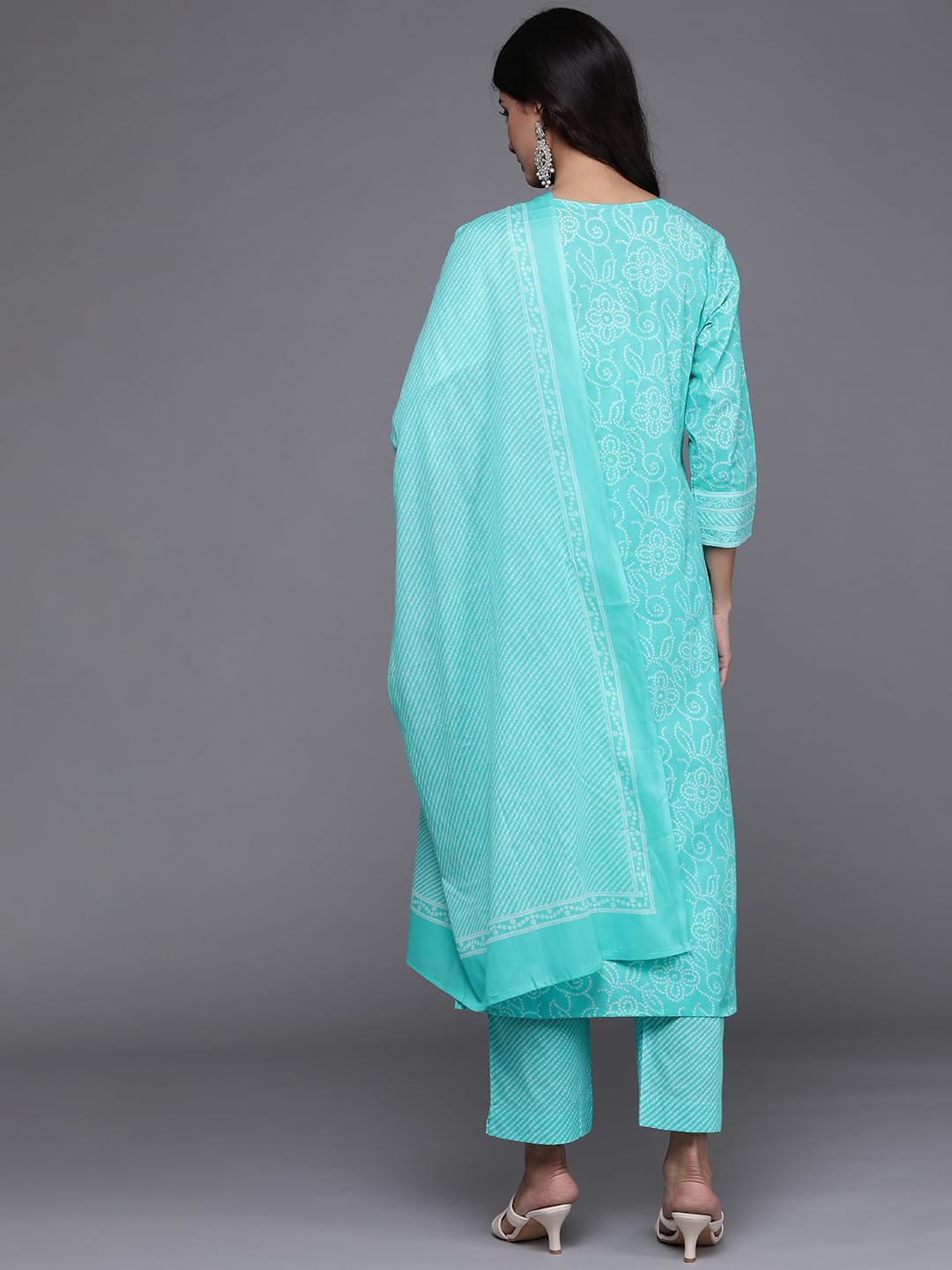 Varanga cotton bandhani printed embroidered kurta with straight pant and dupatta