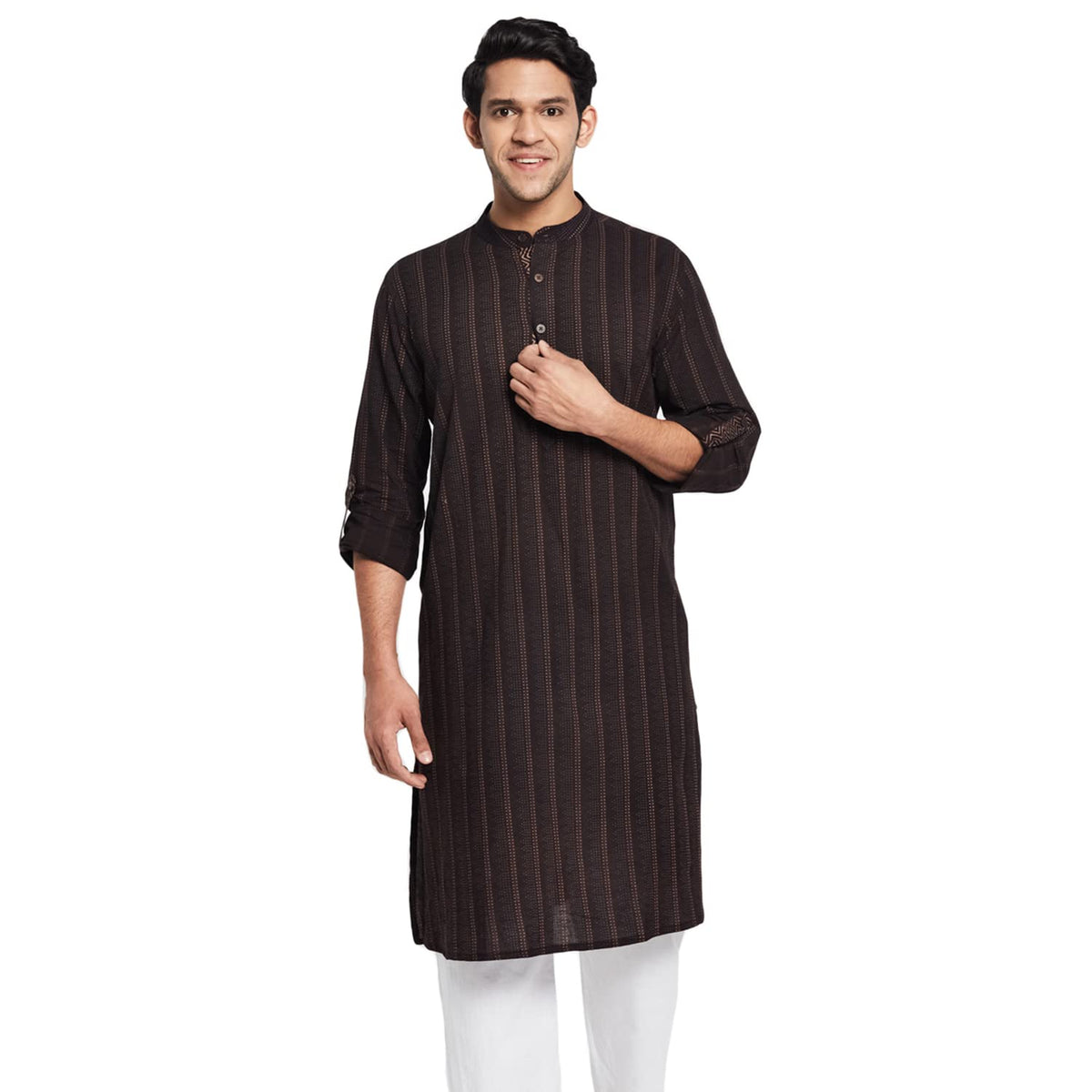 Fabindia MenS Cotton Printed Comfort Kurta_Mid Brown_Xs