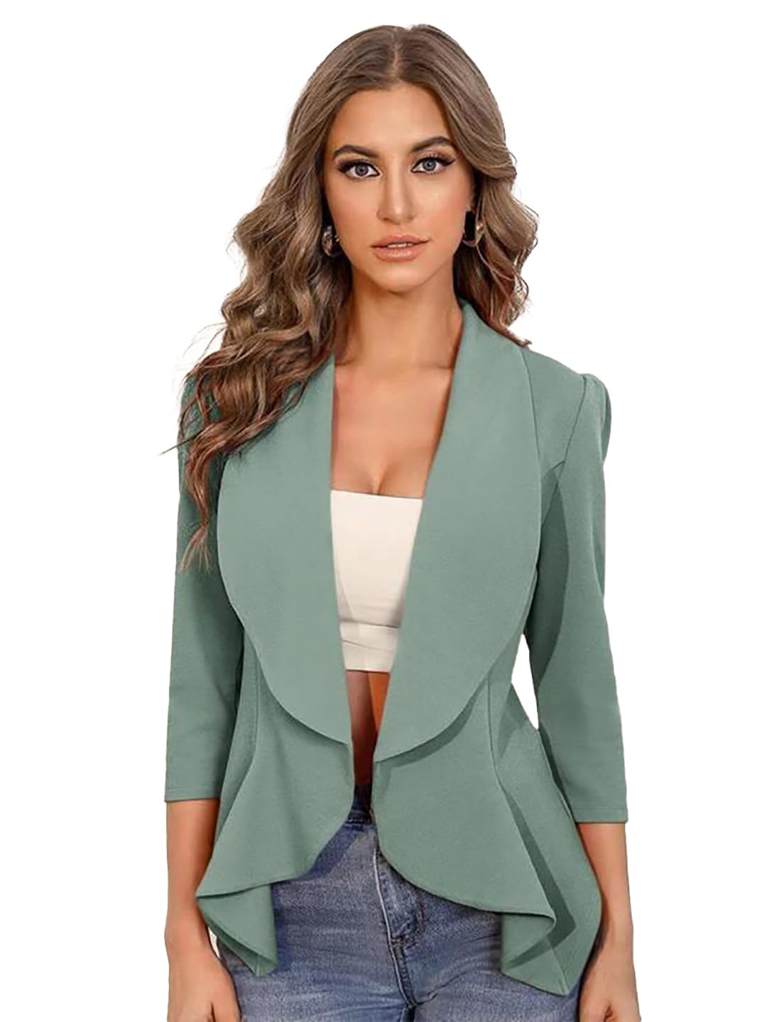 Kotty WomenS Single Breasted Relaxed Fit Shawl Collar 3/4 Sleeve Blazer