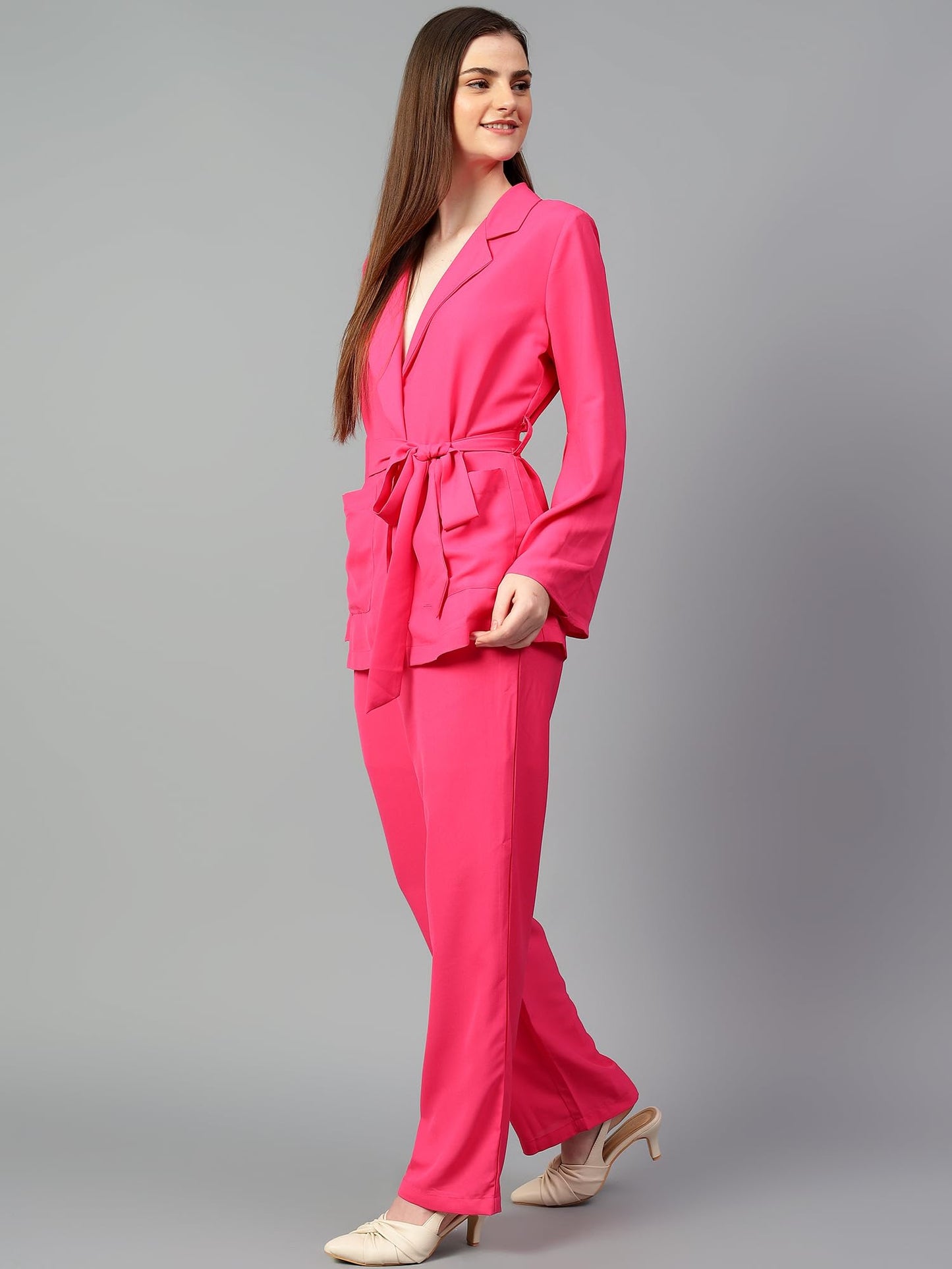 Kotty WomenS Solid Co-Ord With Trousers(Pink,S)