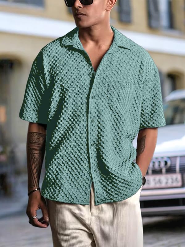 Pinkmint Bubble Textured Shirt for Men ll Half Sleeve Stylish Button Down Shirts ll Mens Pocket Shirt (Pack of 1) Mint