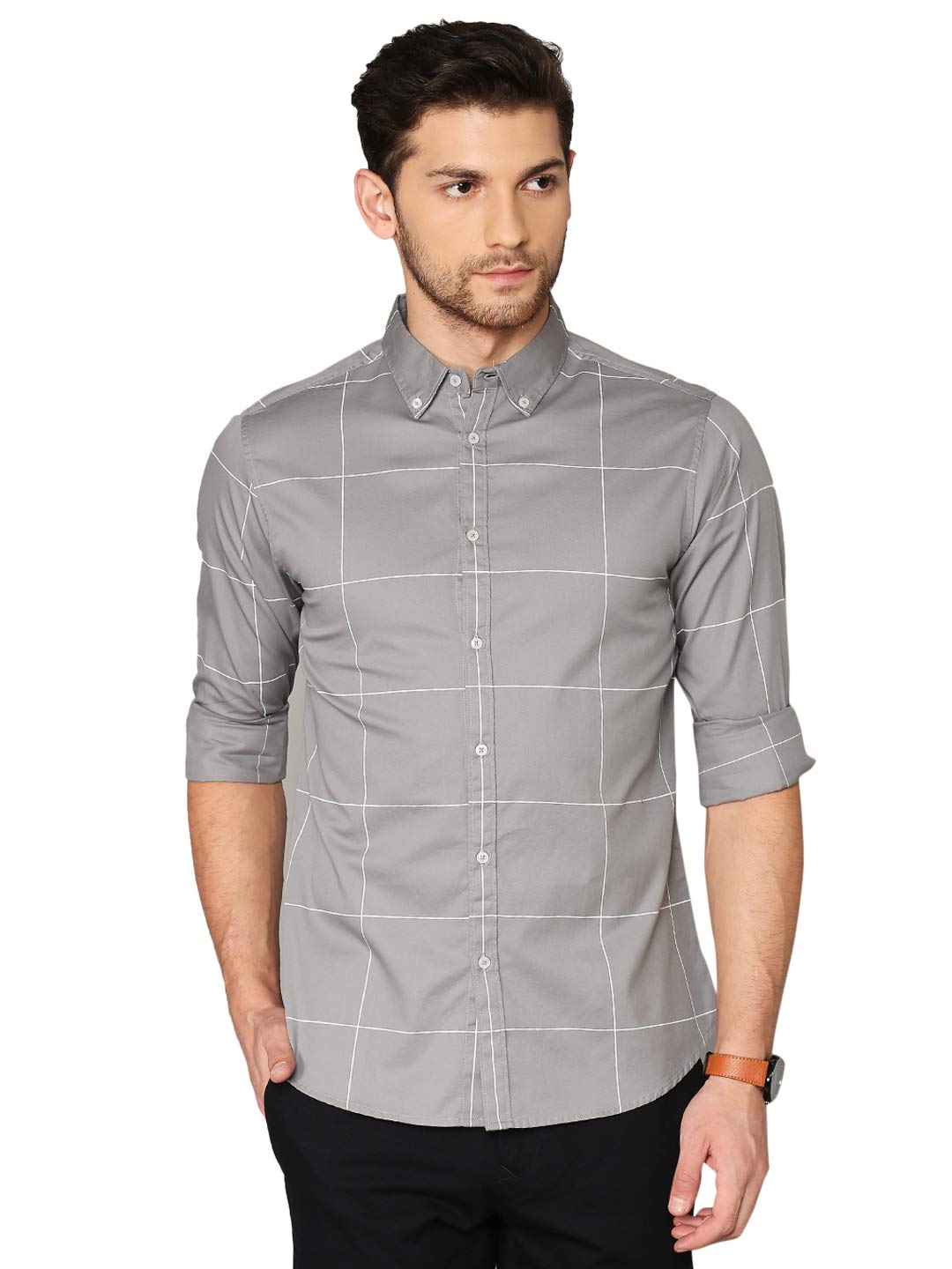 Dennis Lingo MenS Cotton Full Sleeves Checkered Button Down Slim Fit Cotton Casual Shirt