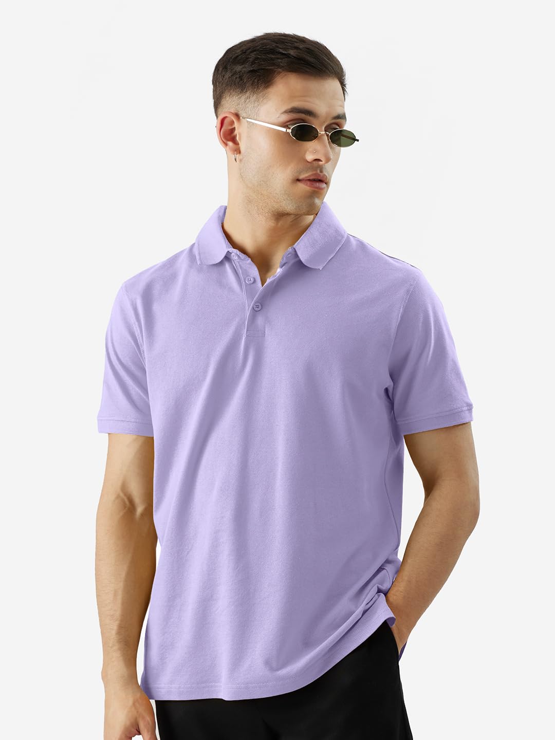 The Souled Store Solid: Deep Lavender Men and Boys Short Sleeve Collared Neck Regular Fit Polos