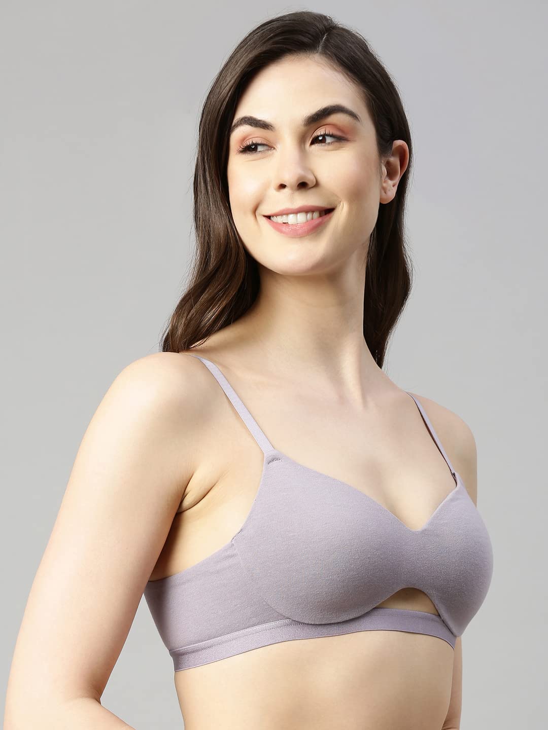 Enamor Women A032 Invisible Neckline Cotton T-Shirt Bra with Cloud Soft Cups- Padded Non Wired Medium Coverage(A032-Silver Lilac