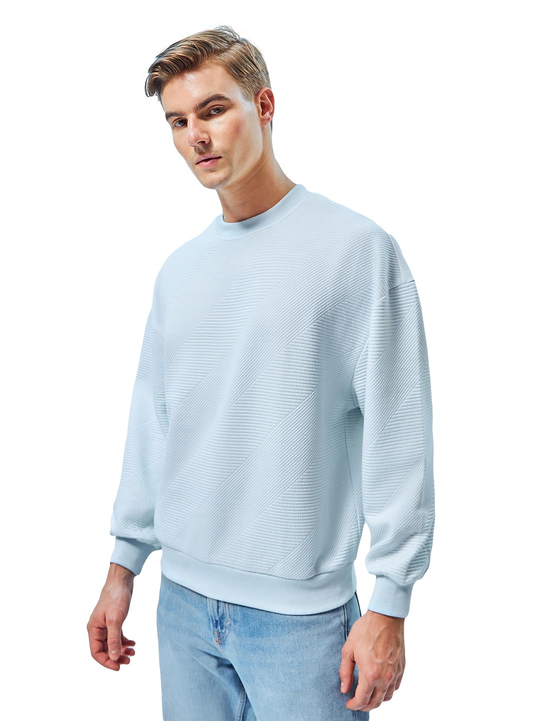 Bewakoof Mens Solid Polyester Sweatshirt - Oversized Fit, Round Neck, Full Sleeves_602510_Blue_XL