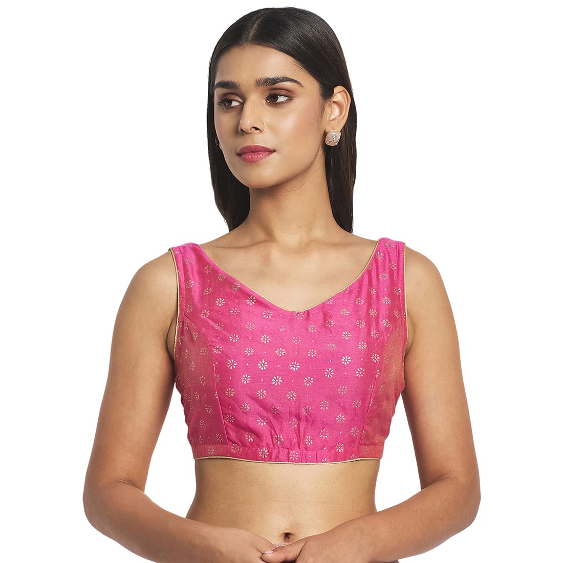 Fabindia Women Cotton Silk V-Neck Blouse Pink_40