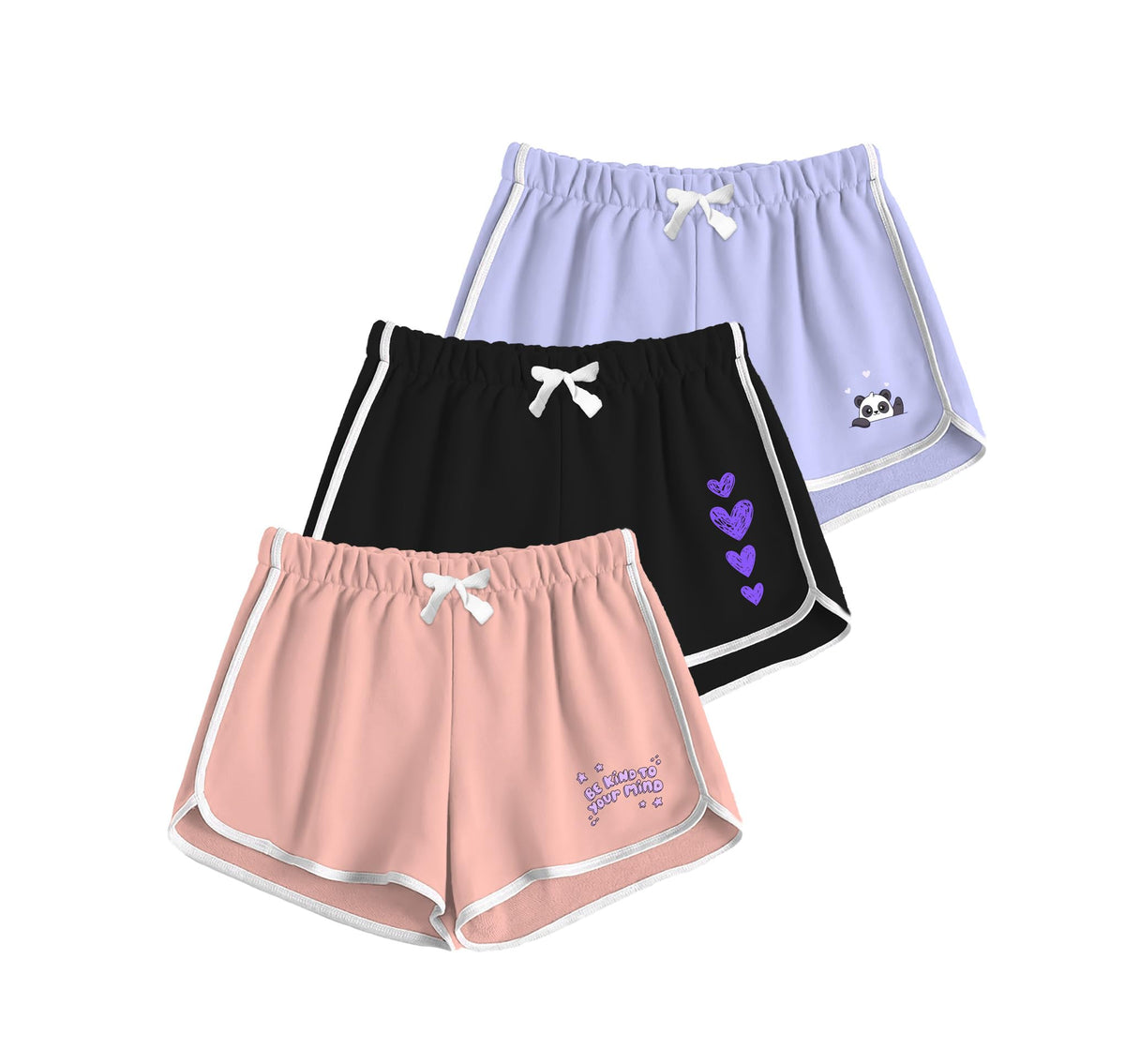 Kyda Kids Girls Cotton Printed Regular Fit Shorts For Summer - Multicolor (Pack Of 3)