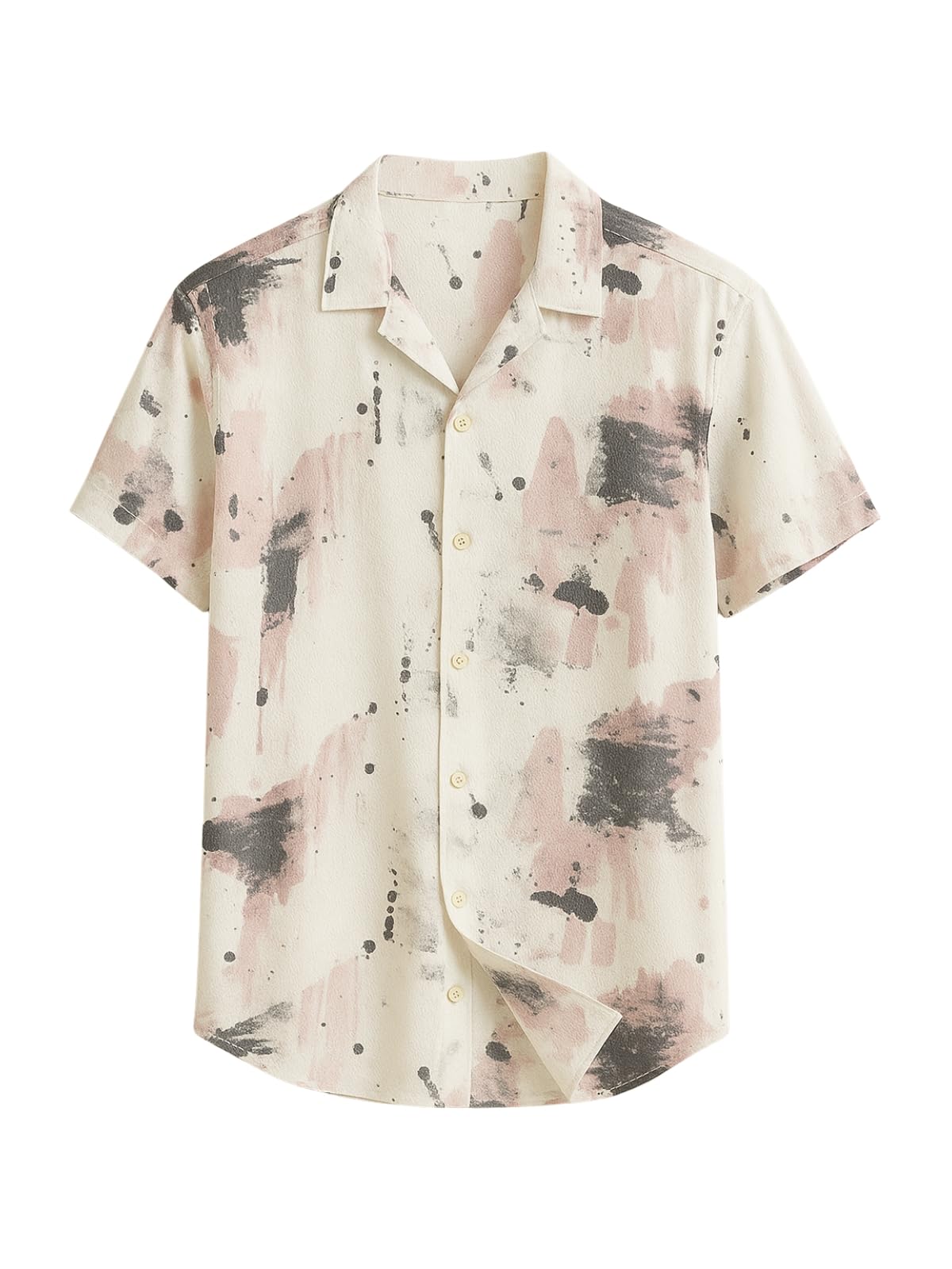Veirdo Mens Poly Cotton Oversized Loose Baggy Fit and Abstract Print Men Camp Collar Mauv Abstract Printed