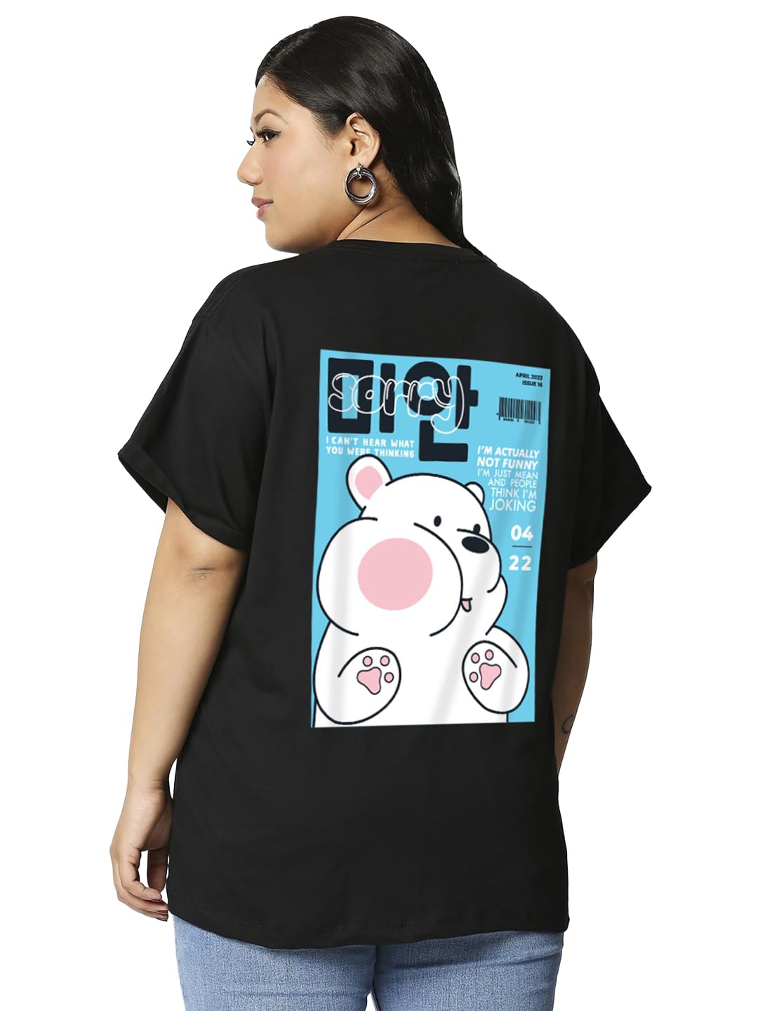 Bewakoof Womens Graphic Printed Plus Size Boyfriend T-Shirt_625687_Black_3XL
