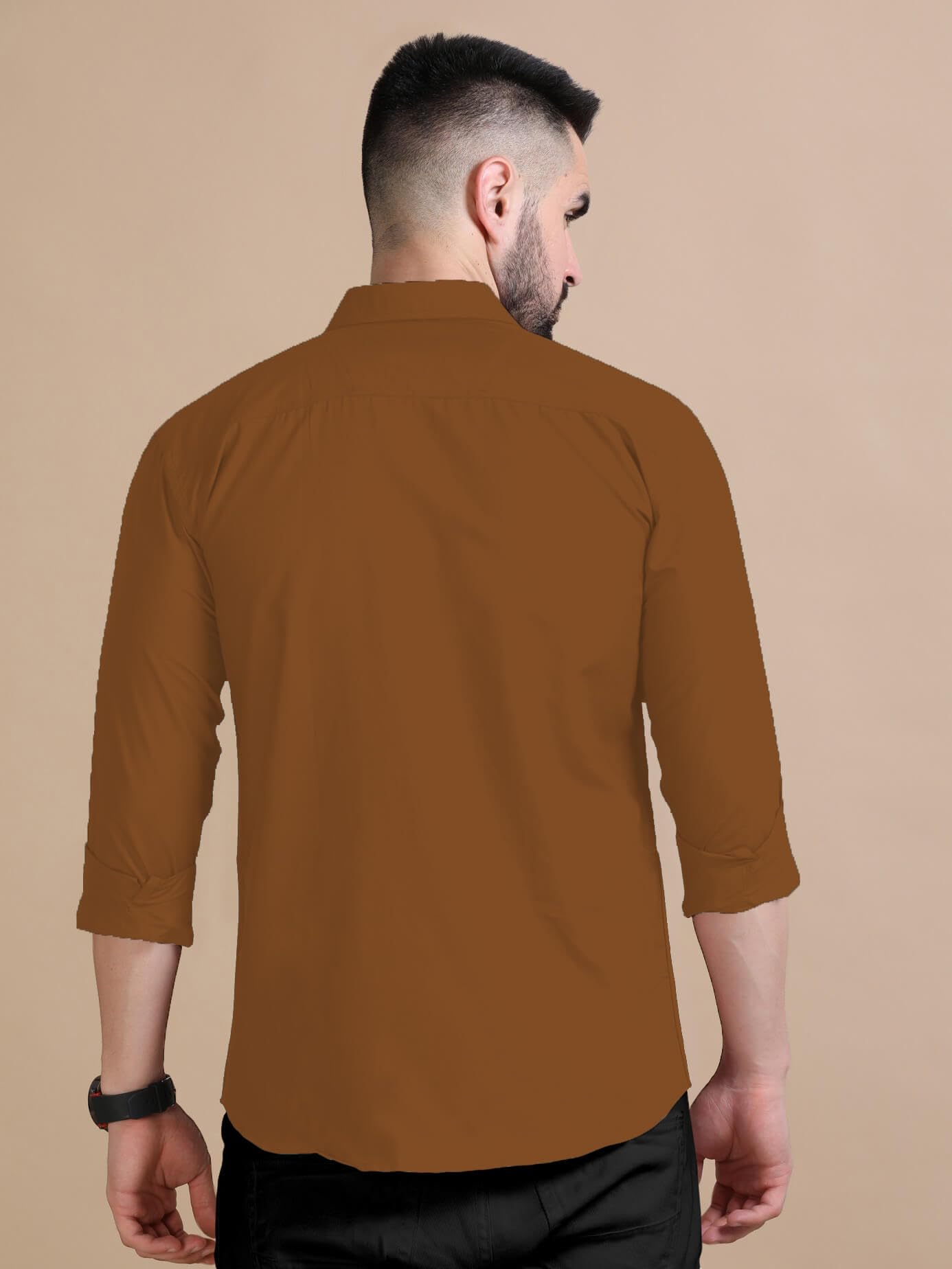 Rebelify MenS Double Pocket Shirt Classic Casual Cotton Blend With Adjustable Cuffs Brown