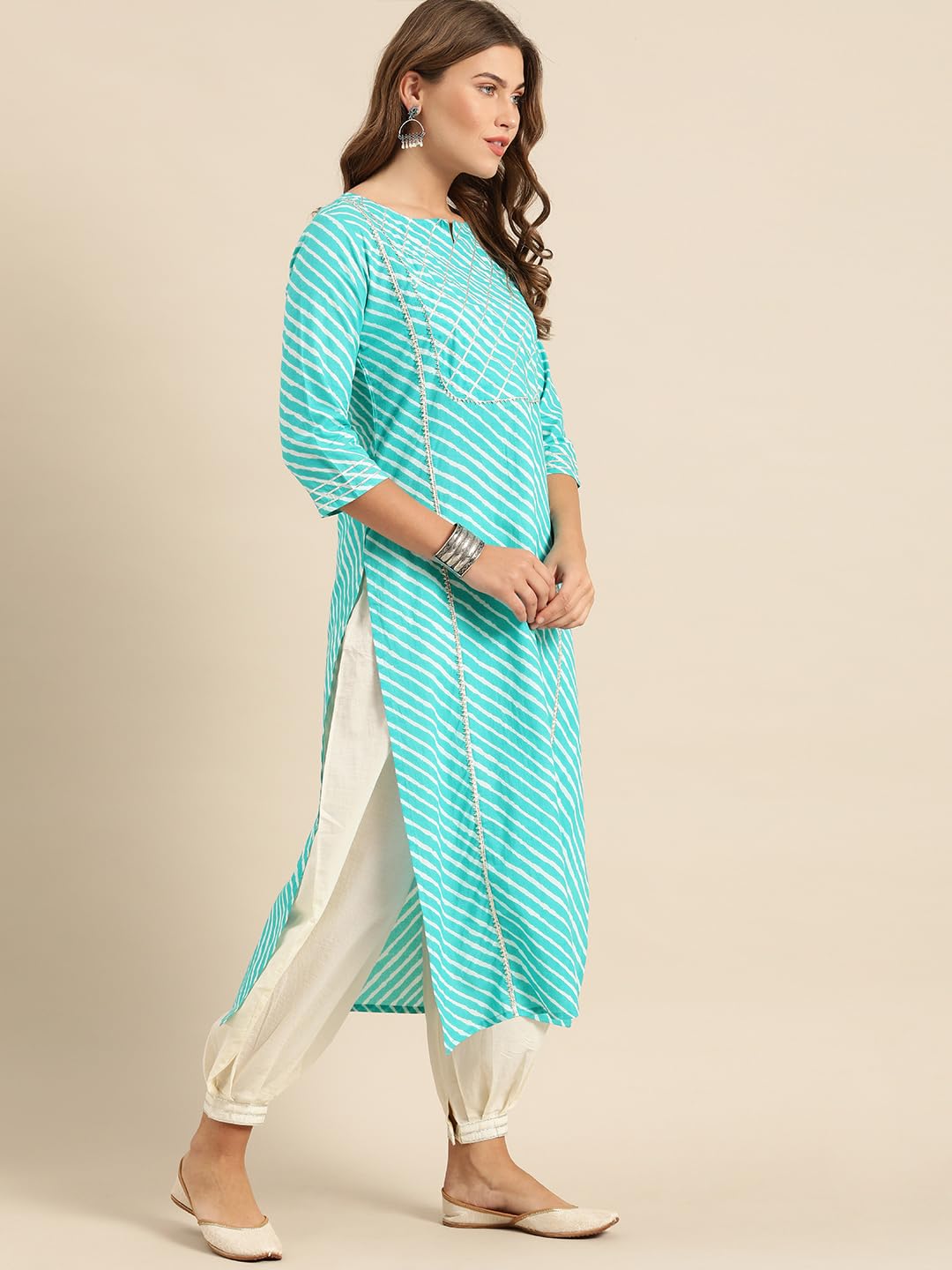 Varanga Women's Cotton Straight Kurta Set (KR_VKUR11251053_Turquoise Blue