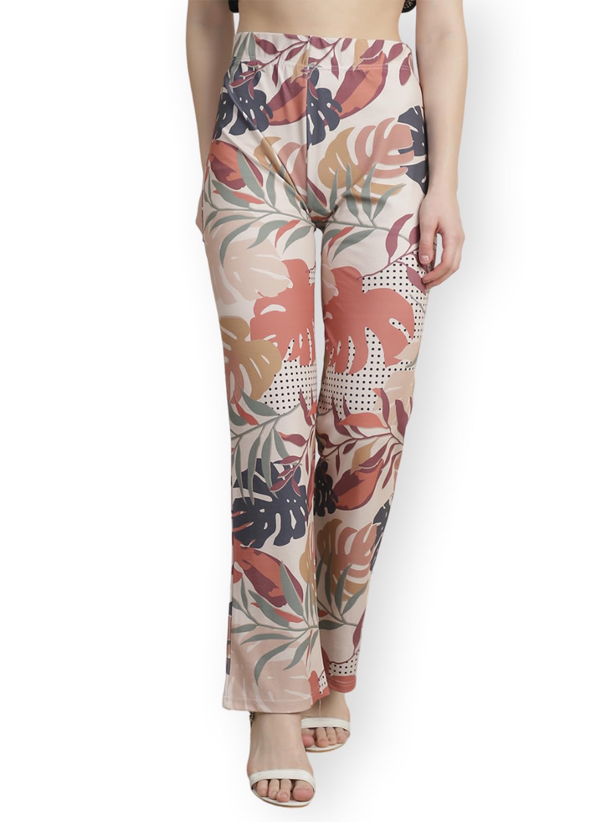 Preneum Womens Striped Wide-Leg High-Waisted Korean-Inspired Comfortable & Stylish and Formal Bell Bottom Trouser Pant, Cream &