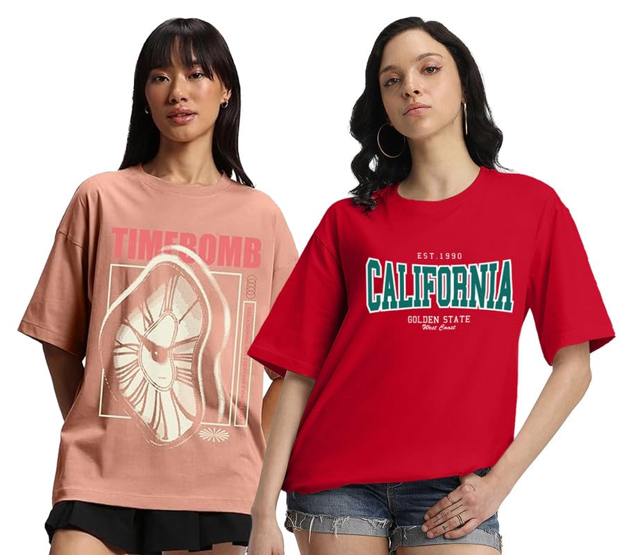 Juneberry Pure 100% Cotton Oversized Loose Baggy Fit Drop Shoulder Latest Aesthetic & Cool Graphic Prinred Half Sleeve T-Shirts