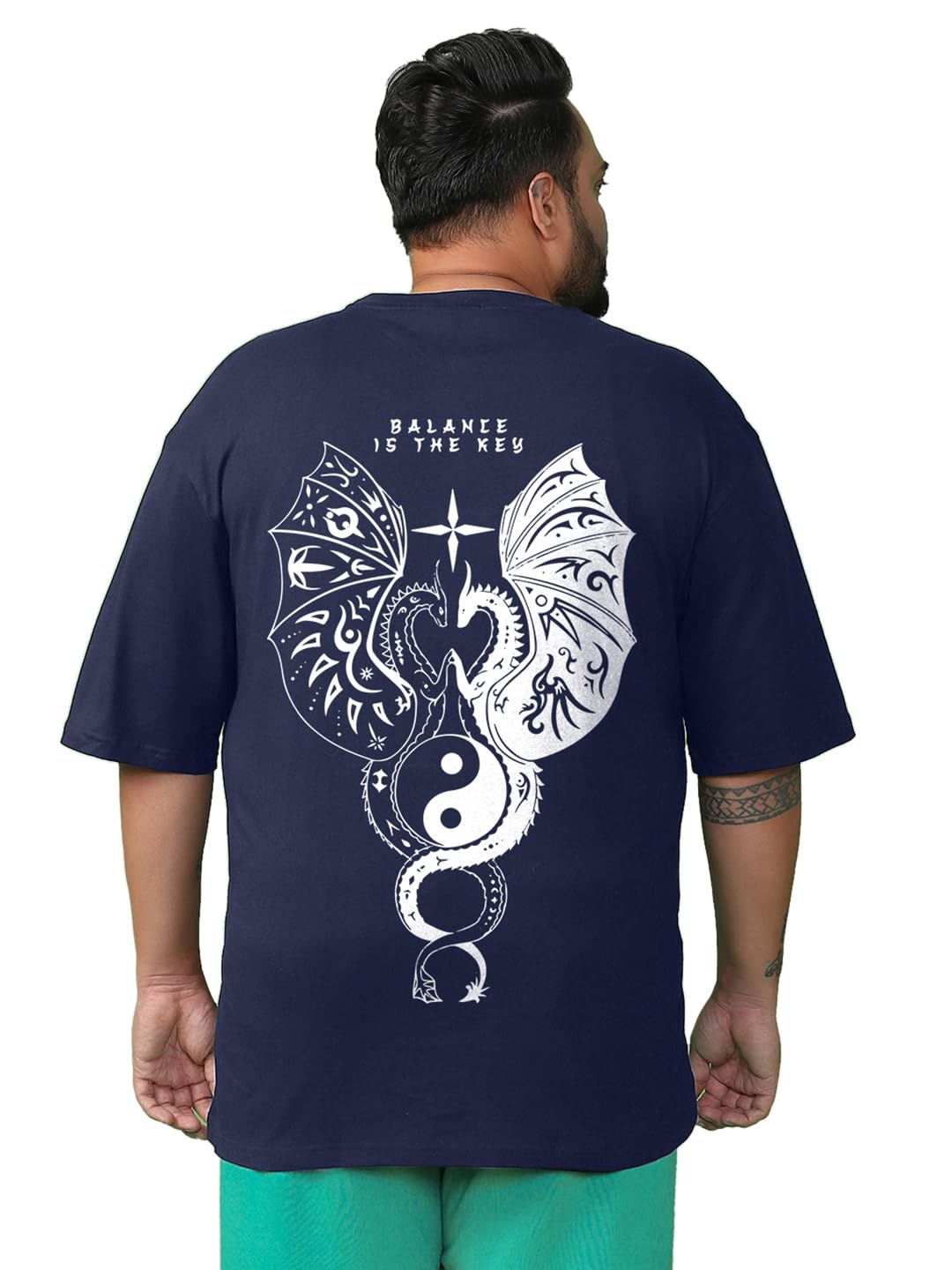 Bewakoof MenS Graphic Print Oversized Fit Half Sleeve Round Neck Cotton Plus Size T-Shirt_634102_Blue_6Xl
