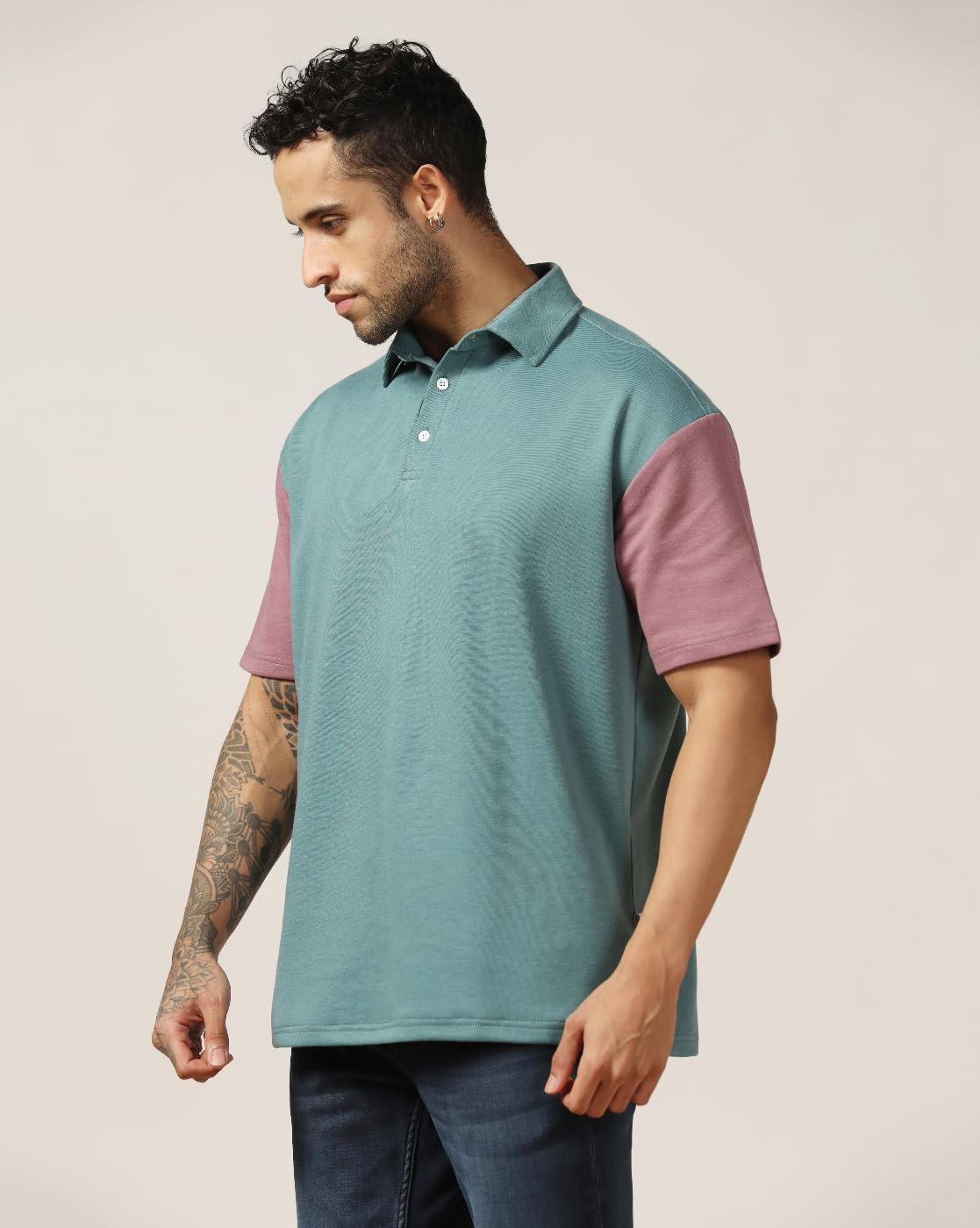 Leriya Fashion MenS Color Block Oversized Fit T-Shirt (Lf-Mt-1097_Green