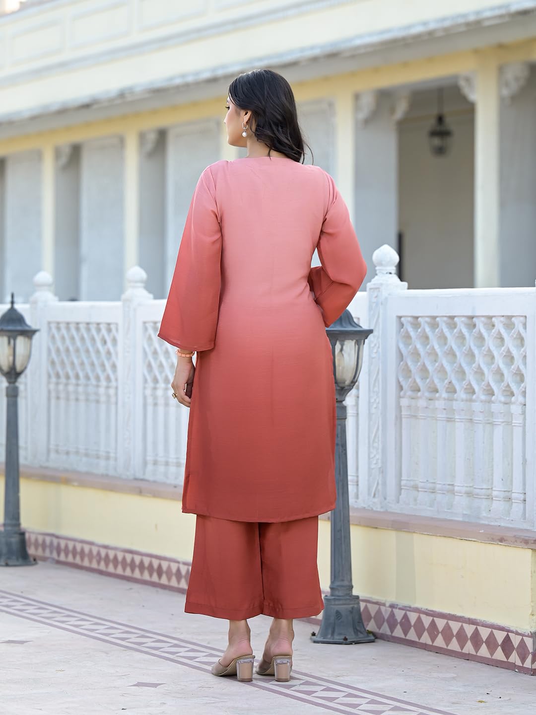 Varanga Women Ombre Coral A-Line Kurta Set