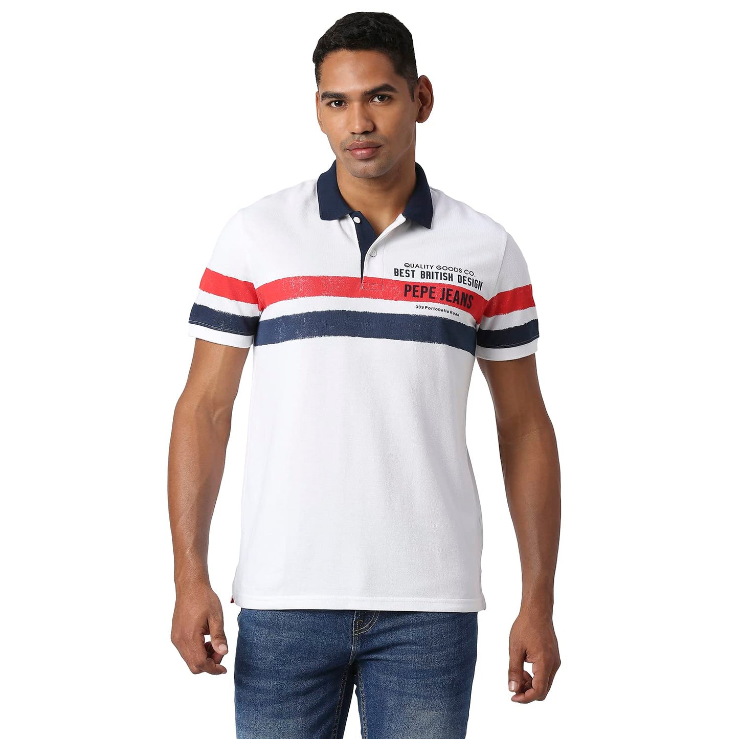 Pepe Jeans Brian Placement Printed Polo, White, Xxl