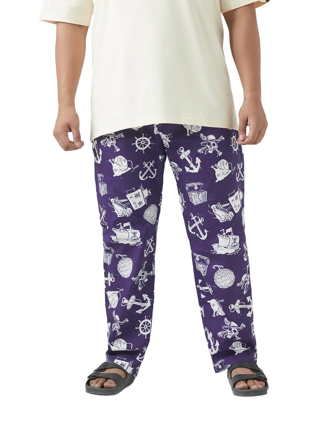 Bewakoof Mens All Over Printed Regular Fit Poplin Plus Size Pyjamas_642205_Blue_5XL