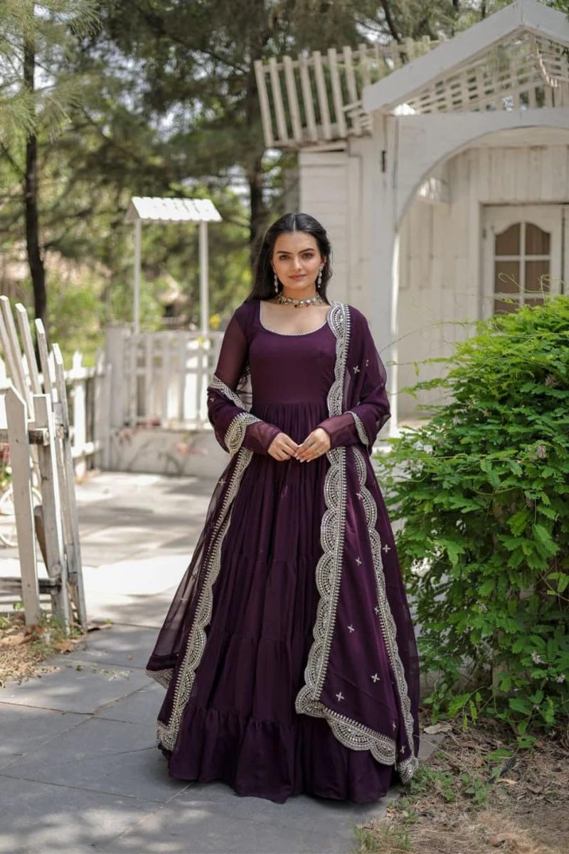 Fashion Basket Georgette Anarkali Dress for Women Purple