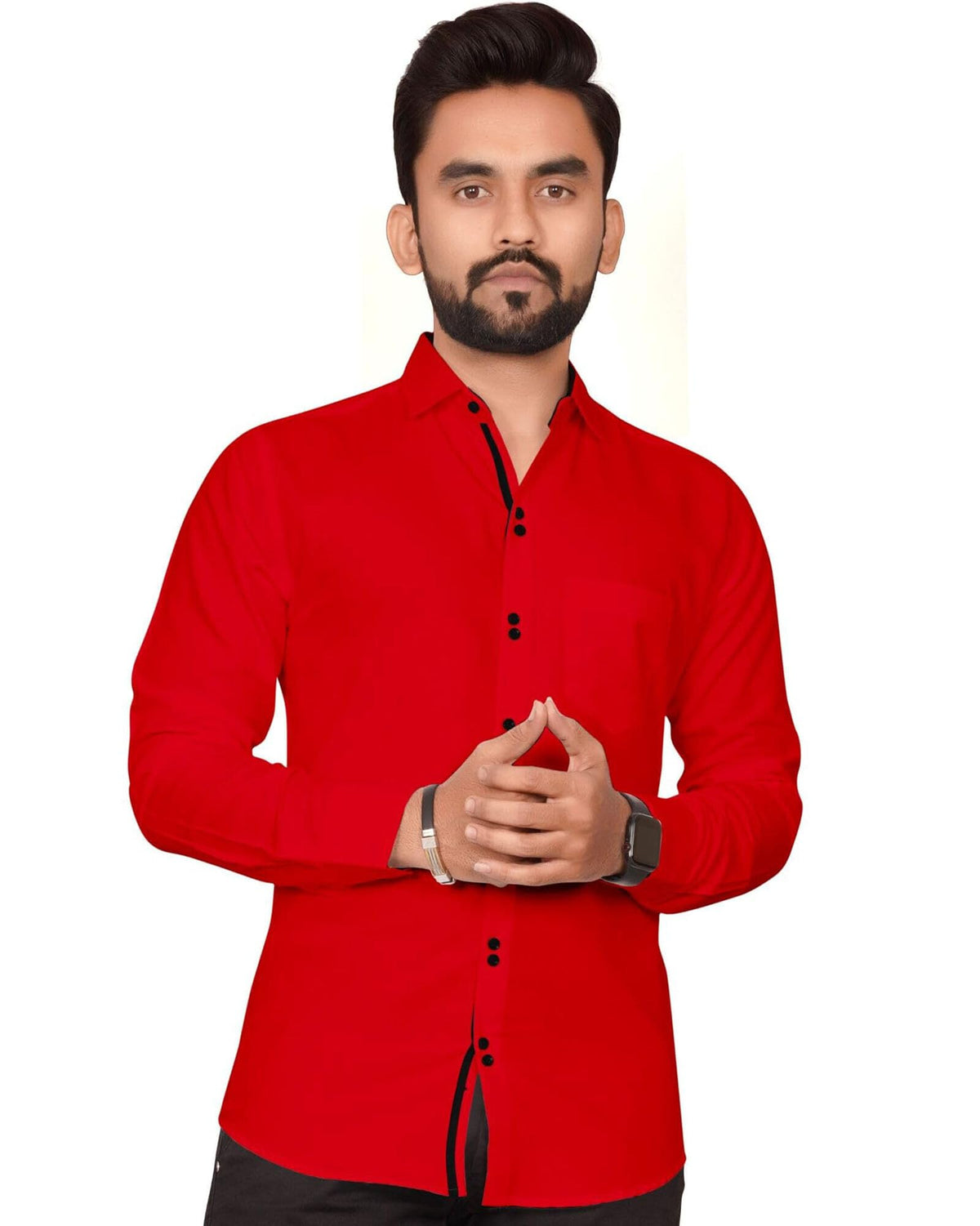 Besix MenS Red Cotton Blend Full Sleeve Shirt For Man With Tailored Fit Spread Collar And Standard Length - Formal Stylish Wear