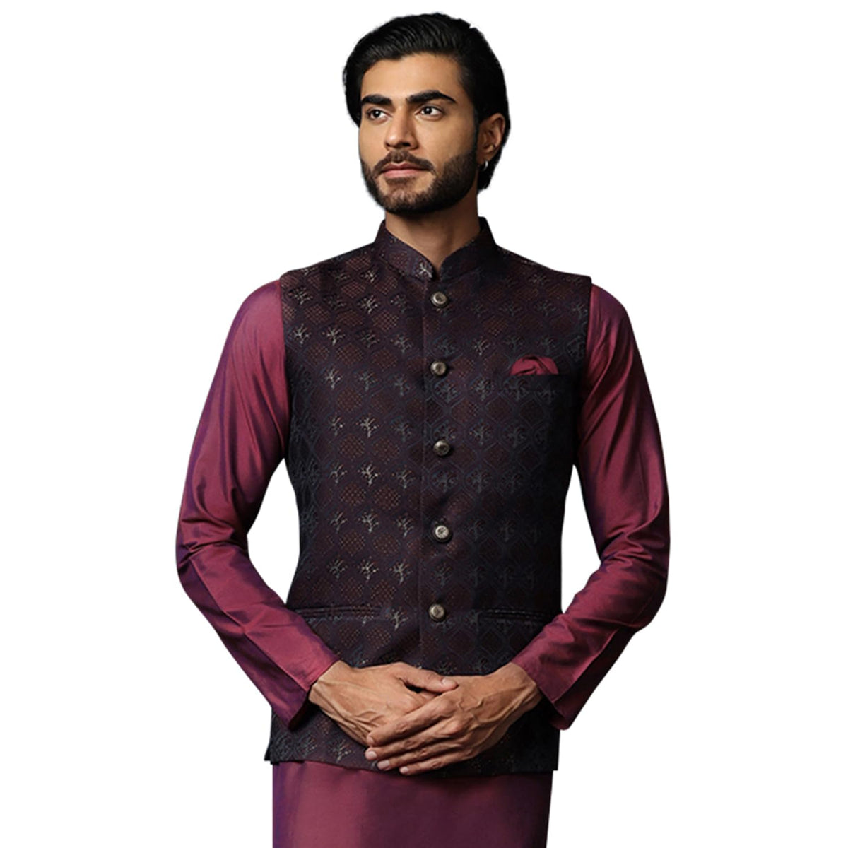 Kisah MenS Nehru Jacket Maroon Ethnic Festive Waistcoat Cotton, Regular Fit