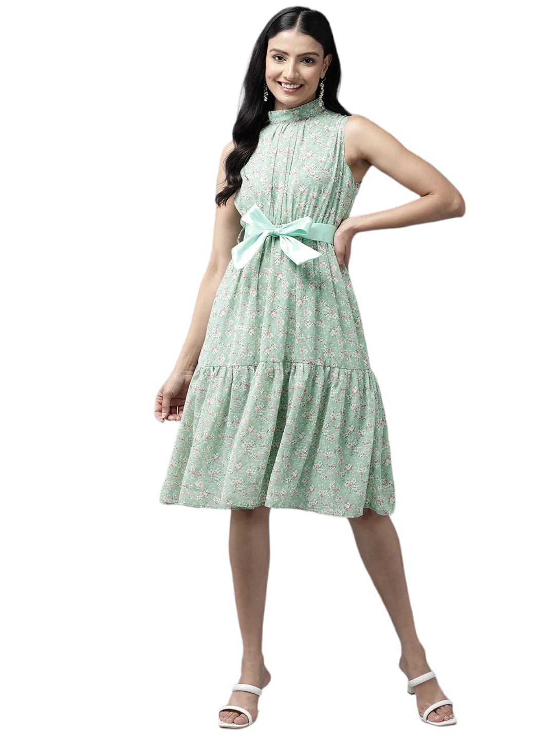 Aarika Women Green Color Floral Print Georgette Dress (SP-MD-W-2753-GREEN-XXL)