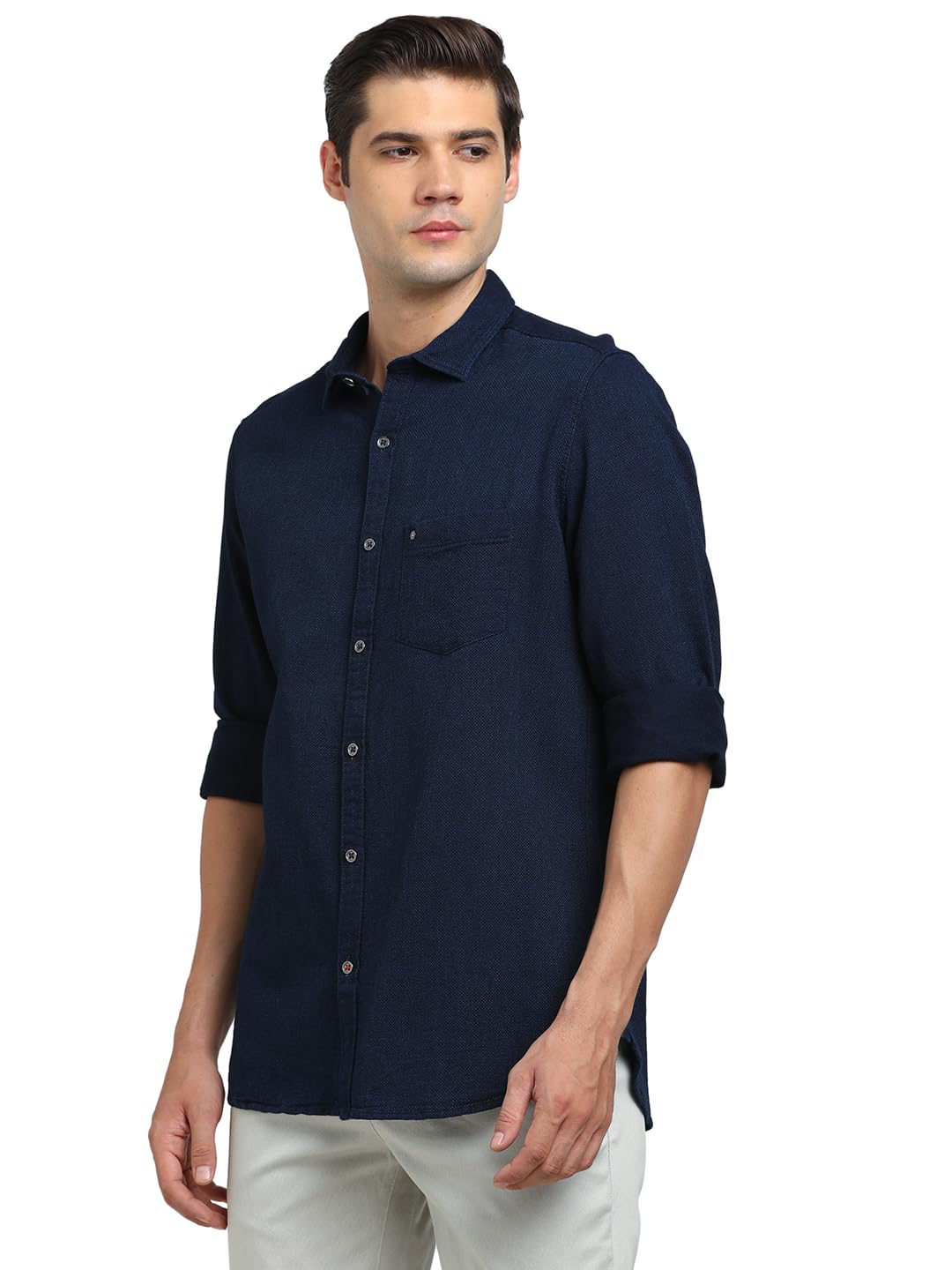 Turtle Men 100% Cotton Indigo Slim Fit Dark Blue Casual Shirt