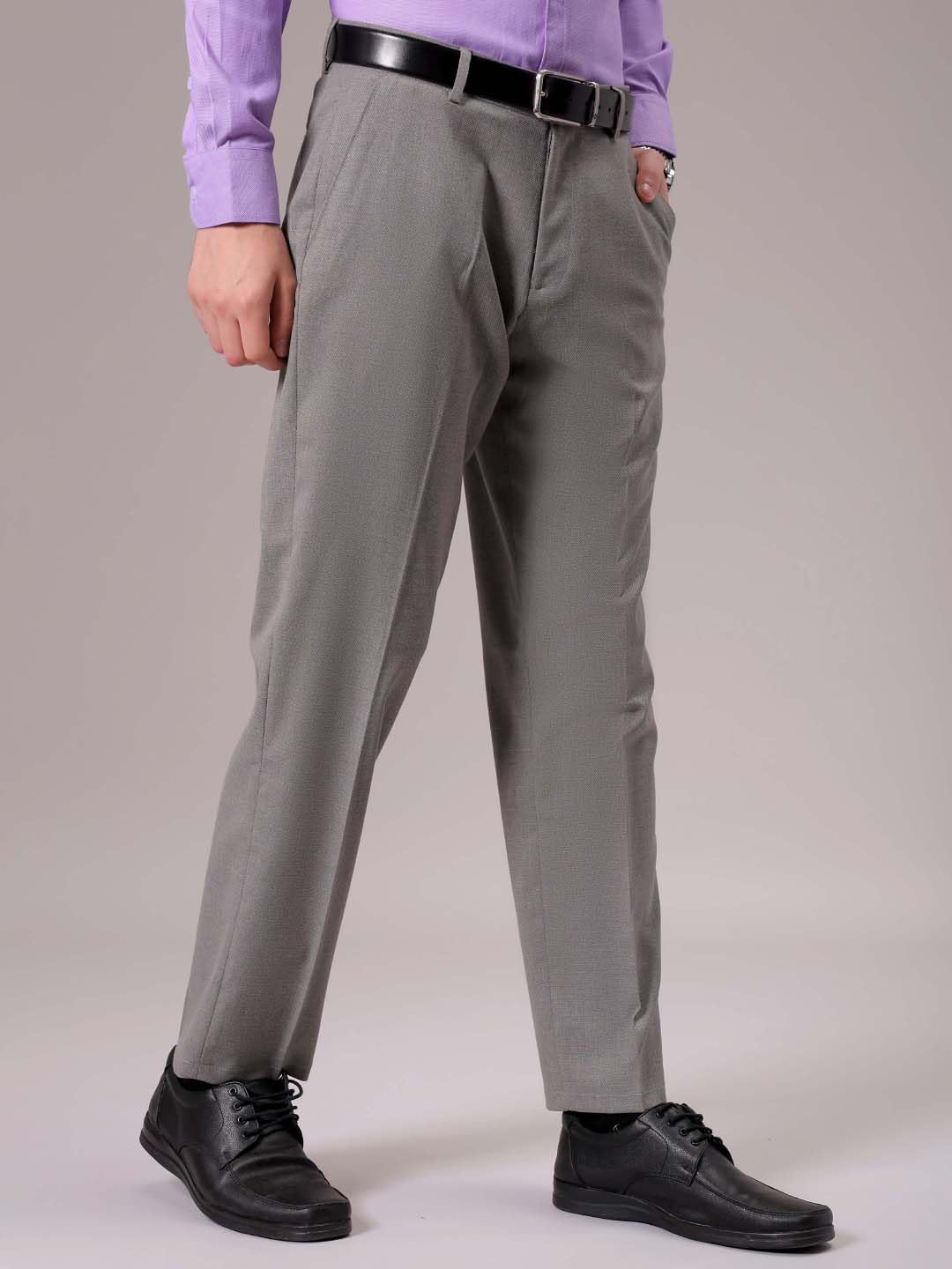 The Indian Garage Co Men Regular Fit Self Design Mid-Rise Stretchable Formal Trousers Beige
