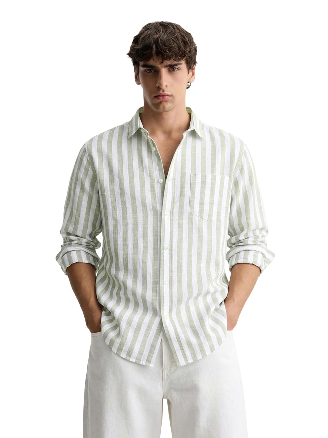 The Indian Garage Co Mens Slim Fit Striped Cutaway Collar Full Sleeves Shirt