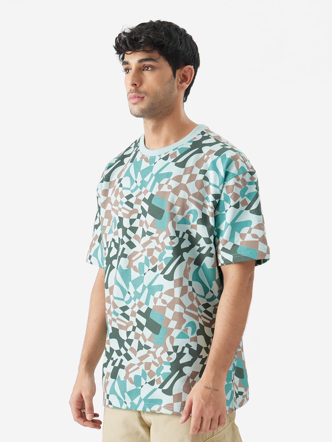 The Souled Store Blue Ripples Men and Boys Round Neck Short Sleeve All Over Print Cotton Oversized Fit T-Shirts