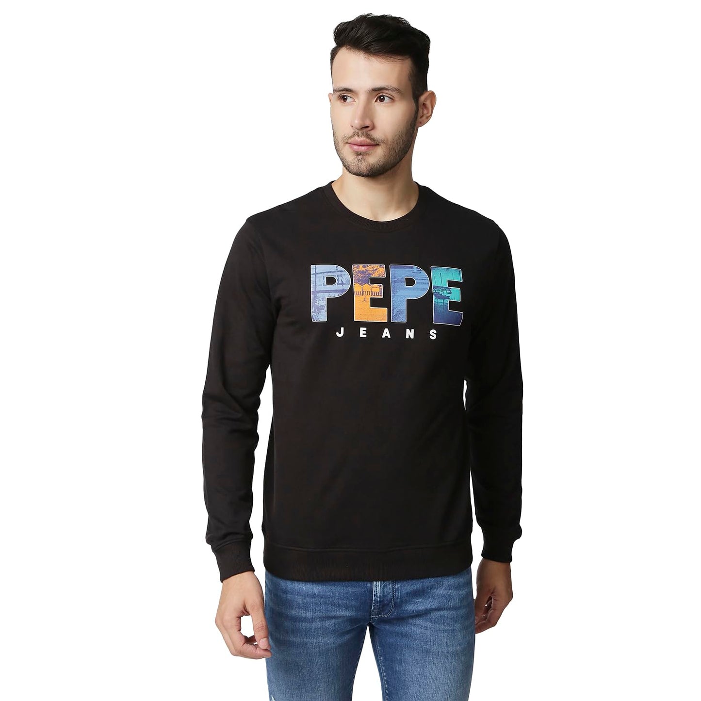 Pepe Jeans MenS Cotton Crew Neck Sweatshirt (Pm582338_Black_Xl)