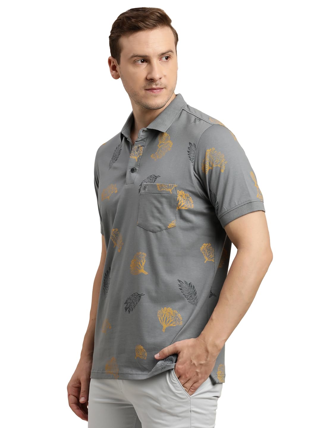 Turtle Men Knitted Slim Fit Grey Polo T-Shirt