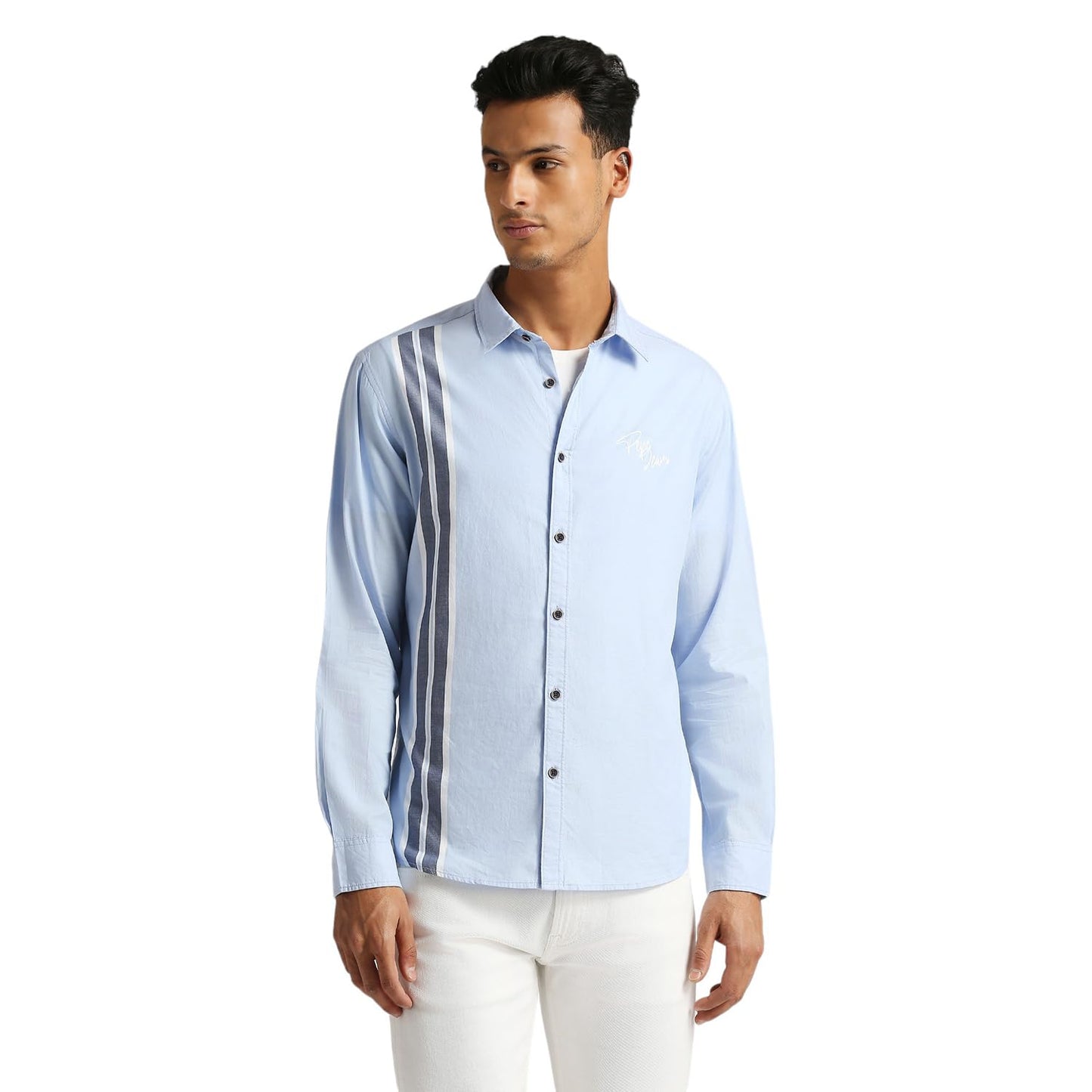 Gabriel Sr Y/D Twill Placemnt Stripe Shirt Sky Blue