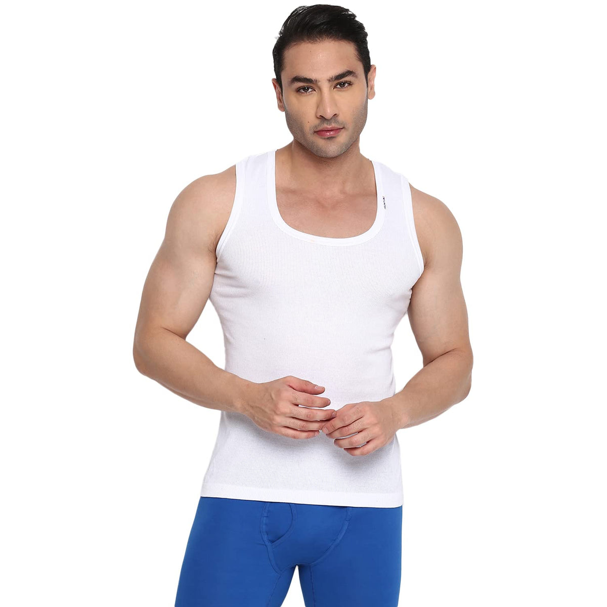 Rupa Frontline Colors Mens Round Neck Derby Vest White|Pure Cotton with Super Stretchable Finish|Comfort Fit |Pack of 1