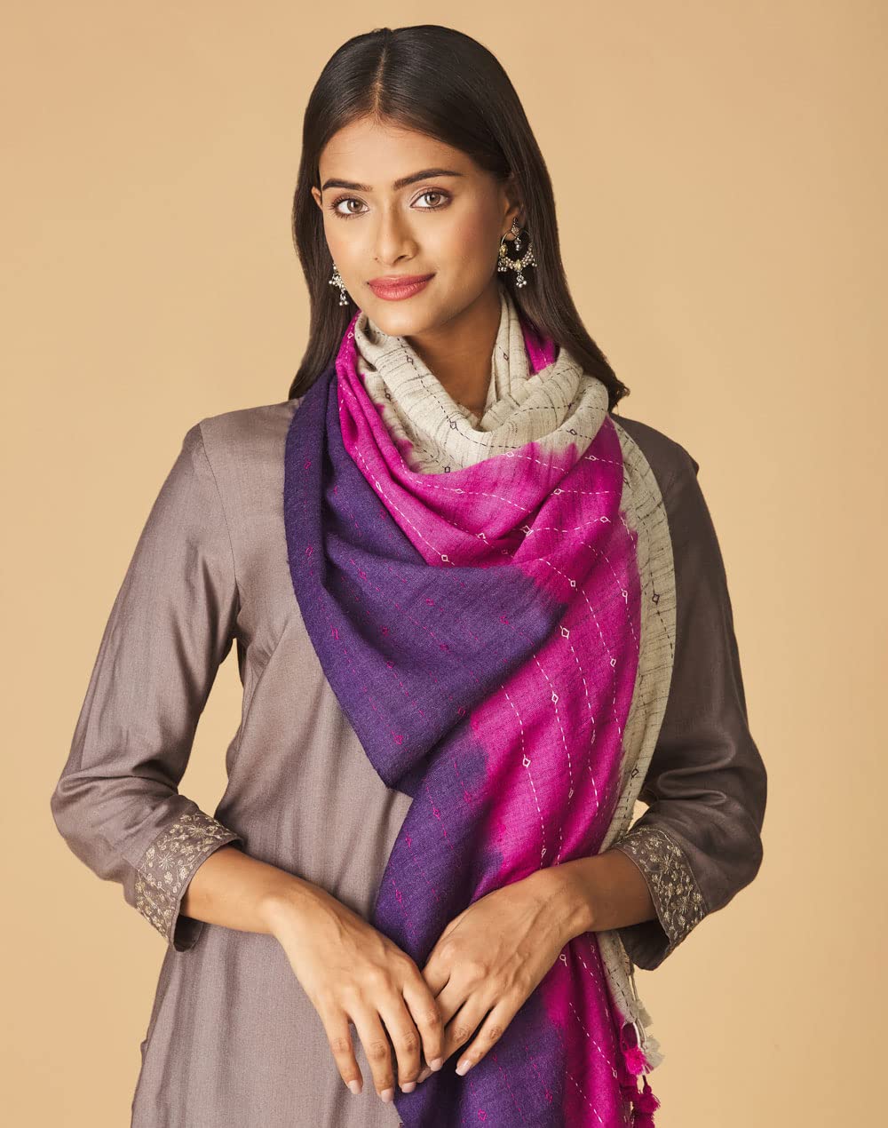 Fabindia Pink Wool Blend Tie & Dye Stole (OS)