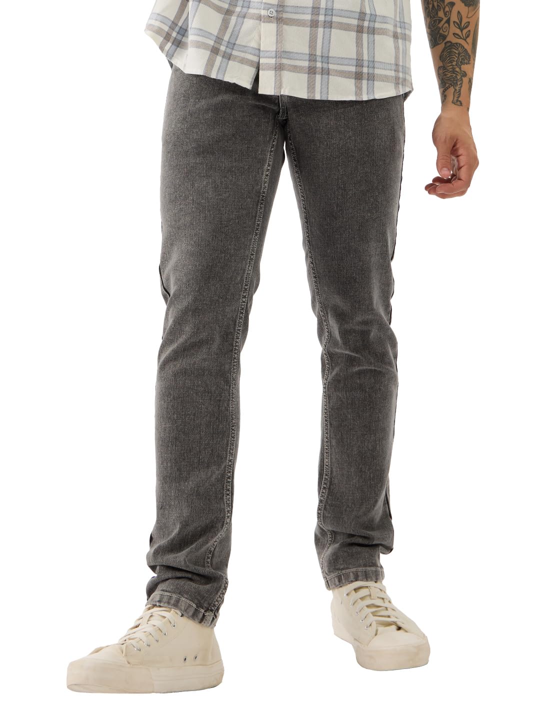The Souled Store Denim: Cotton Blend Dark Grey Men & Boys Buttoned Slim Fit Jeans